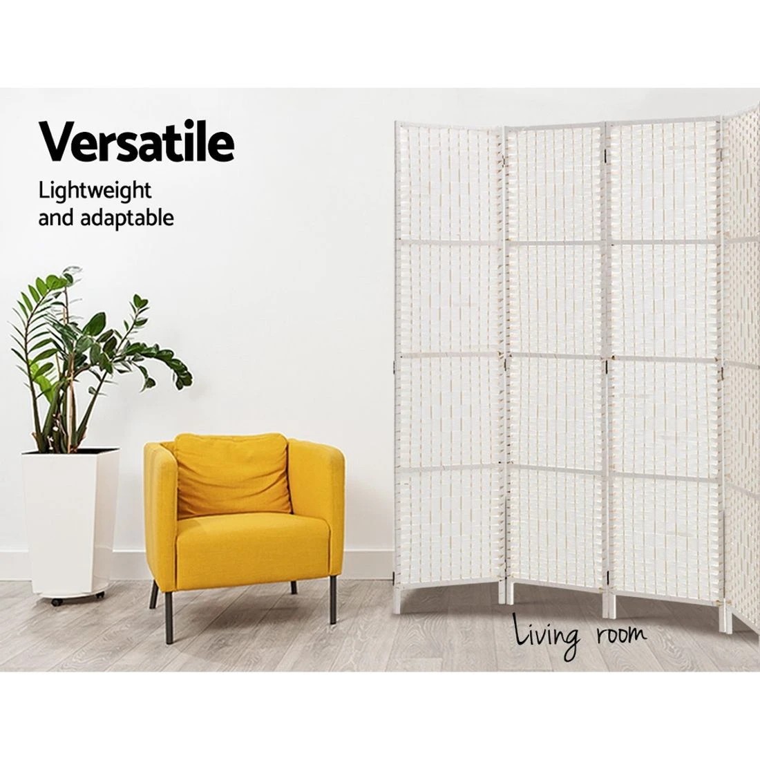 5 Artiss 4 Panel Room Divider Screen 163x170cm Woven - White, 5 of 8