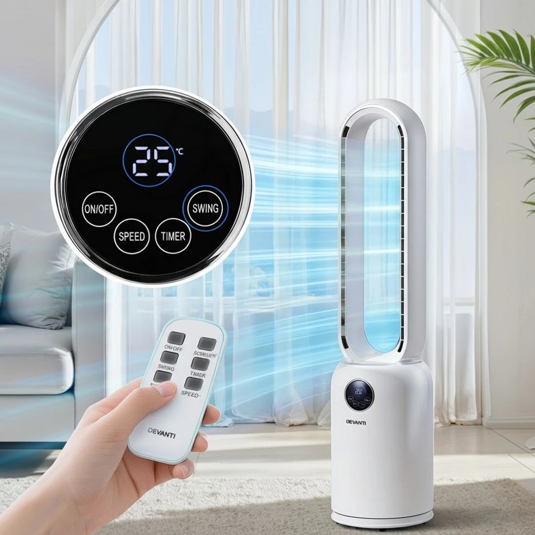 5 Devanti 2in1 Bladeless Fan Air Purification W/ Remote 88cm - White, 5 of 7