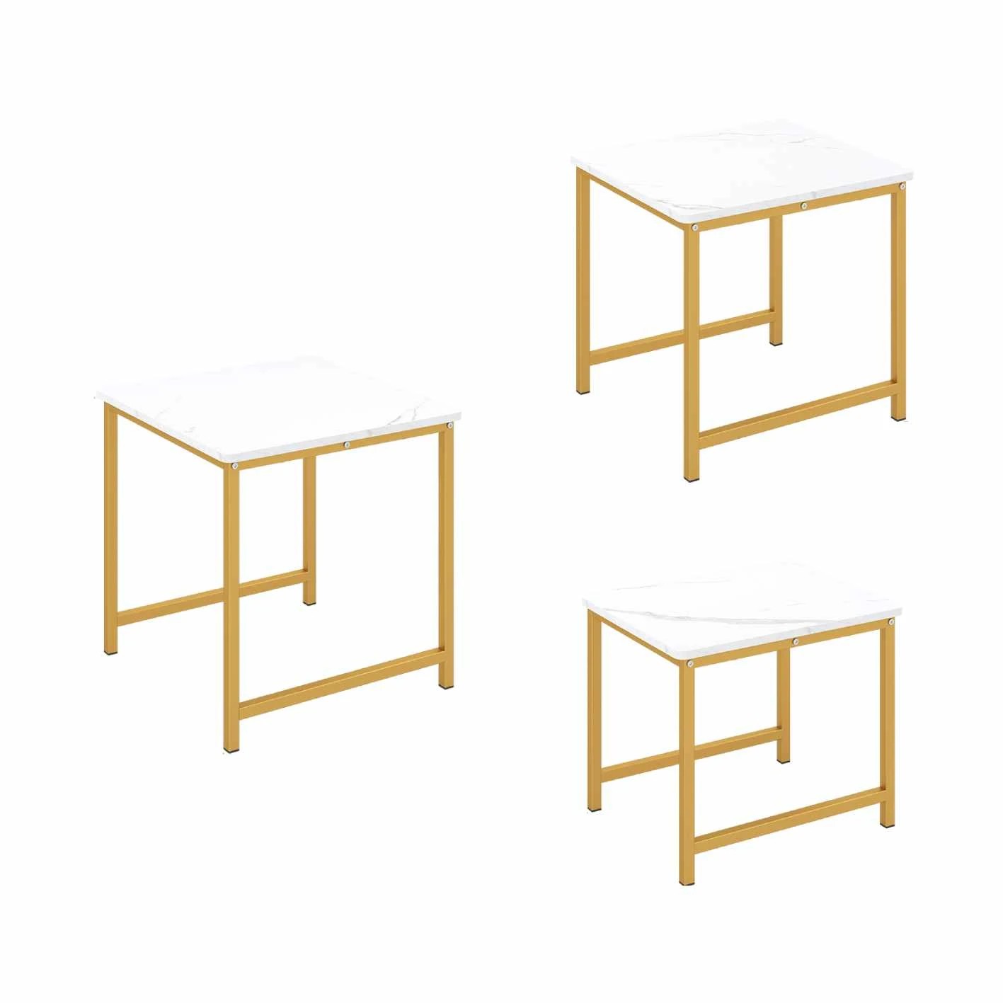 1 Costway Coffee Table Set 3 Modern Side End Table Metal Frame - White, 1 of 6