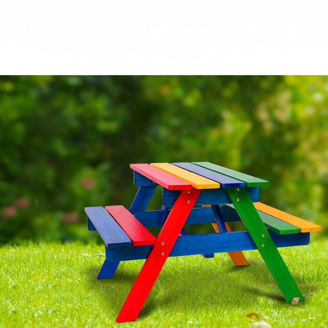 3 Keezi Kids Outdoor Table and Chairs Picnic Bench Set Umbrella Colourful - Multi, 3 of 8