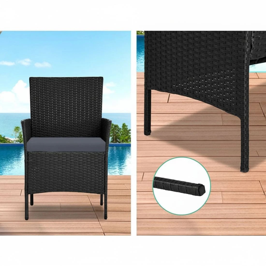 6 Gardeon 4 Seater Outdoor Sofa Set Wicker Setting Table Chair Furniture - Black, 6 of 8