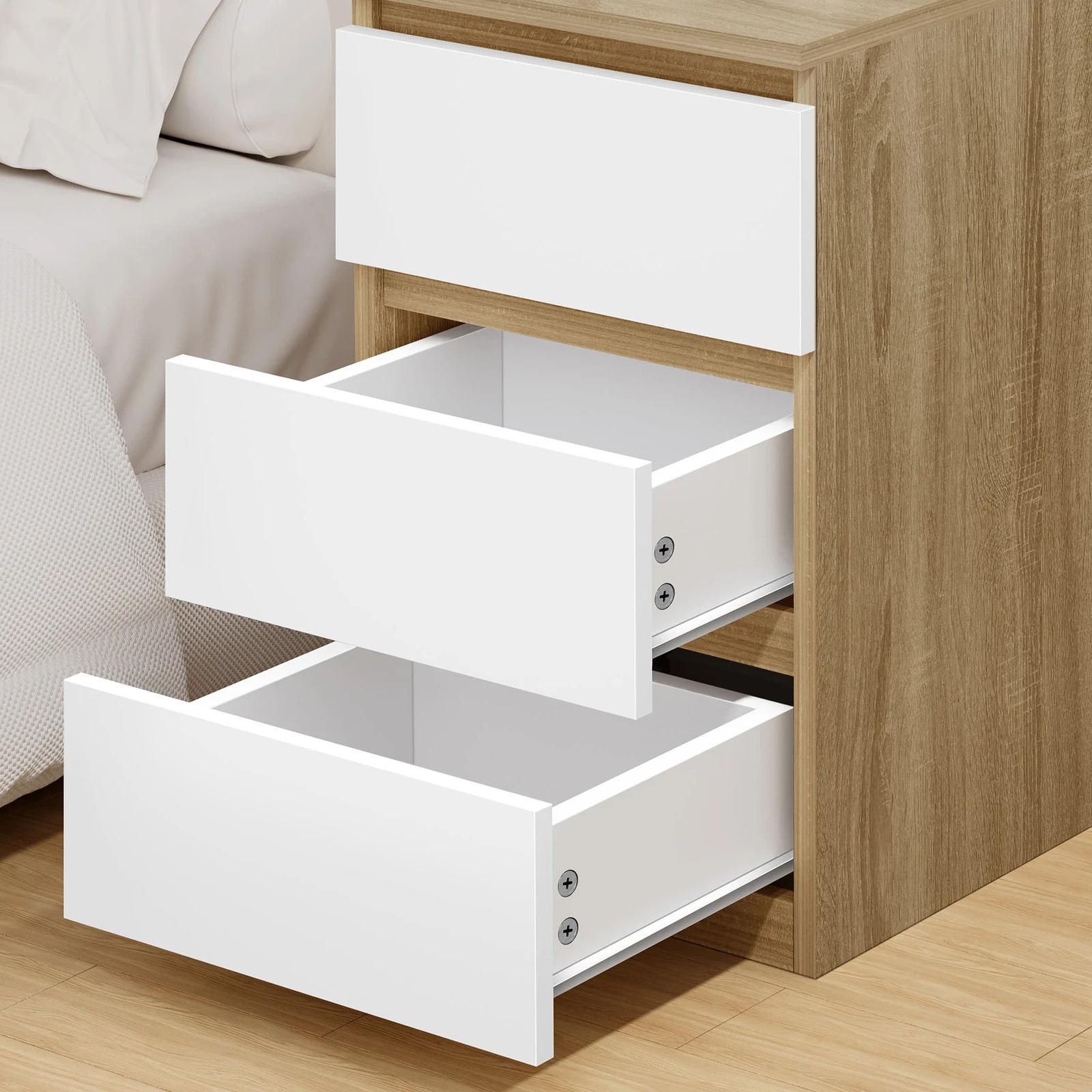 7 Alfordson Bedside Table Nightstand 3 Drawers Side End Table - Wood White, 7 of 10