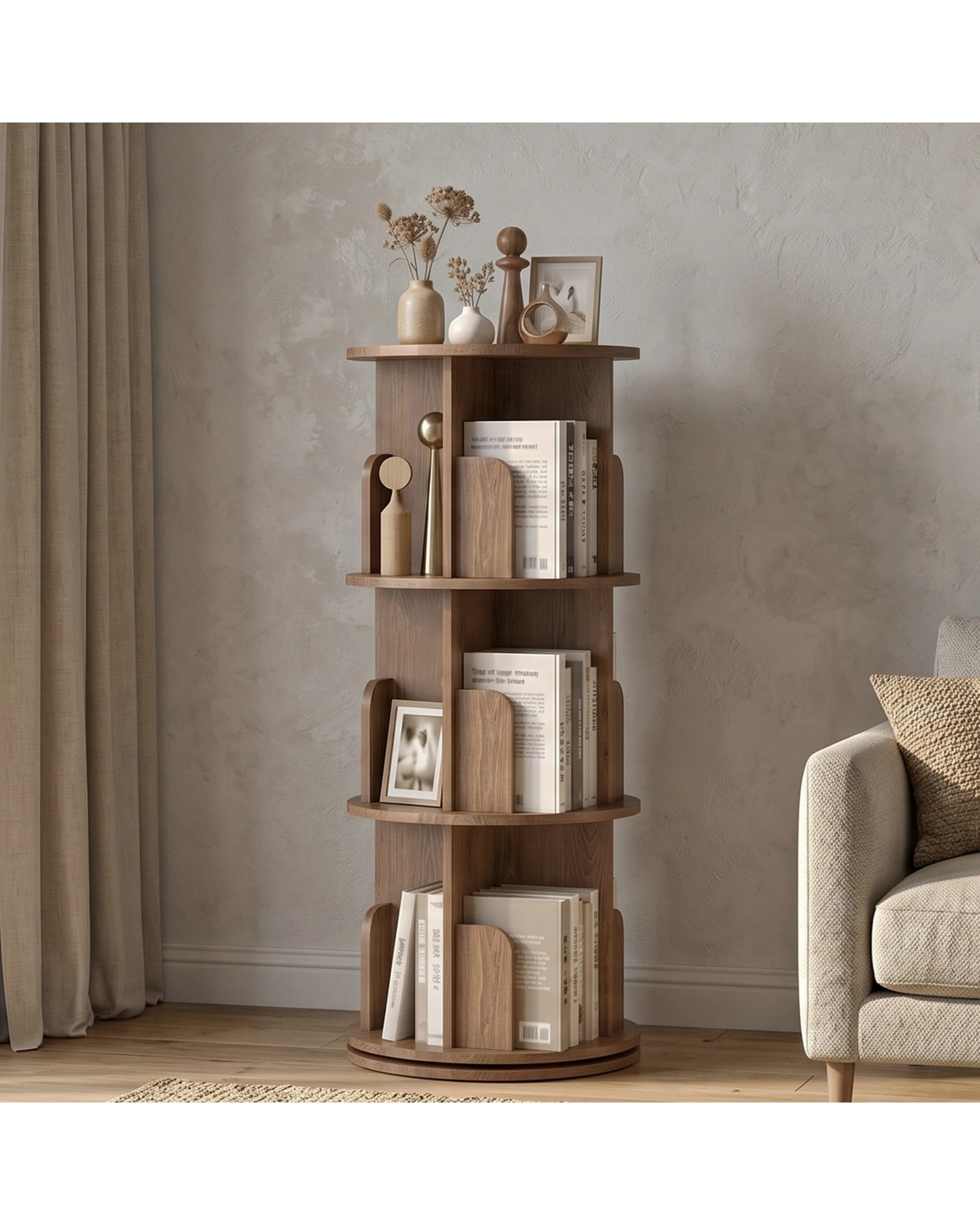 4 Advwin 3 Tiers Bookshelf Rotating Corner Bookcase Cabinet Revolving Display Stand Rack - Brown, 4 of 7
