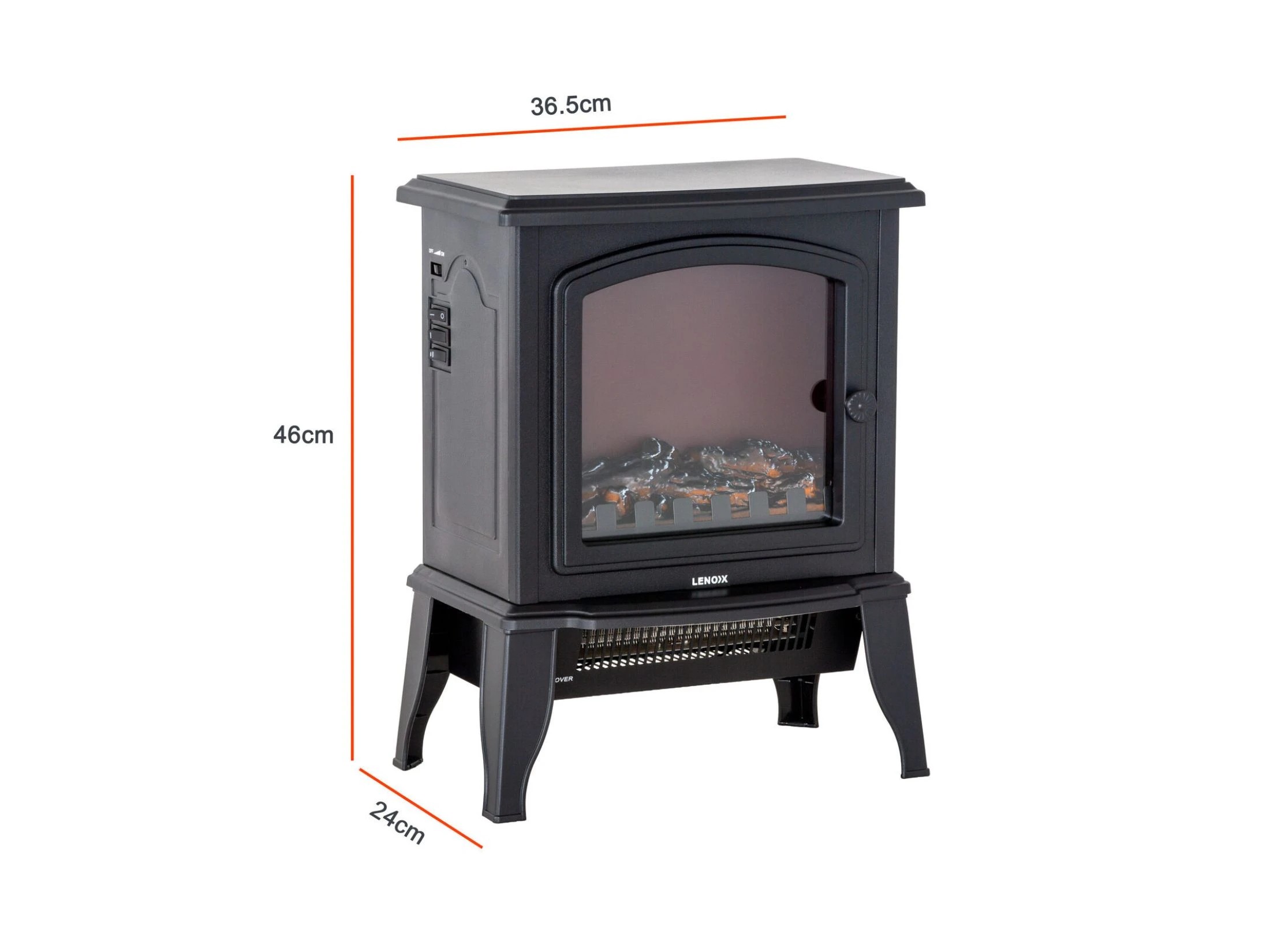 3 Lenoxx Electric 1000W to 2000W Fireplace Heater with Realistic Log Flame Display, 3 of 8