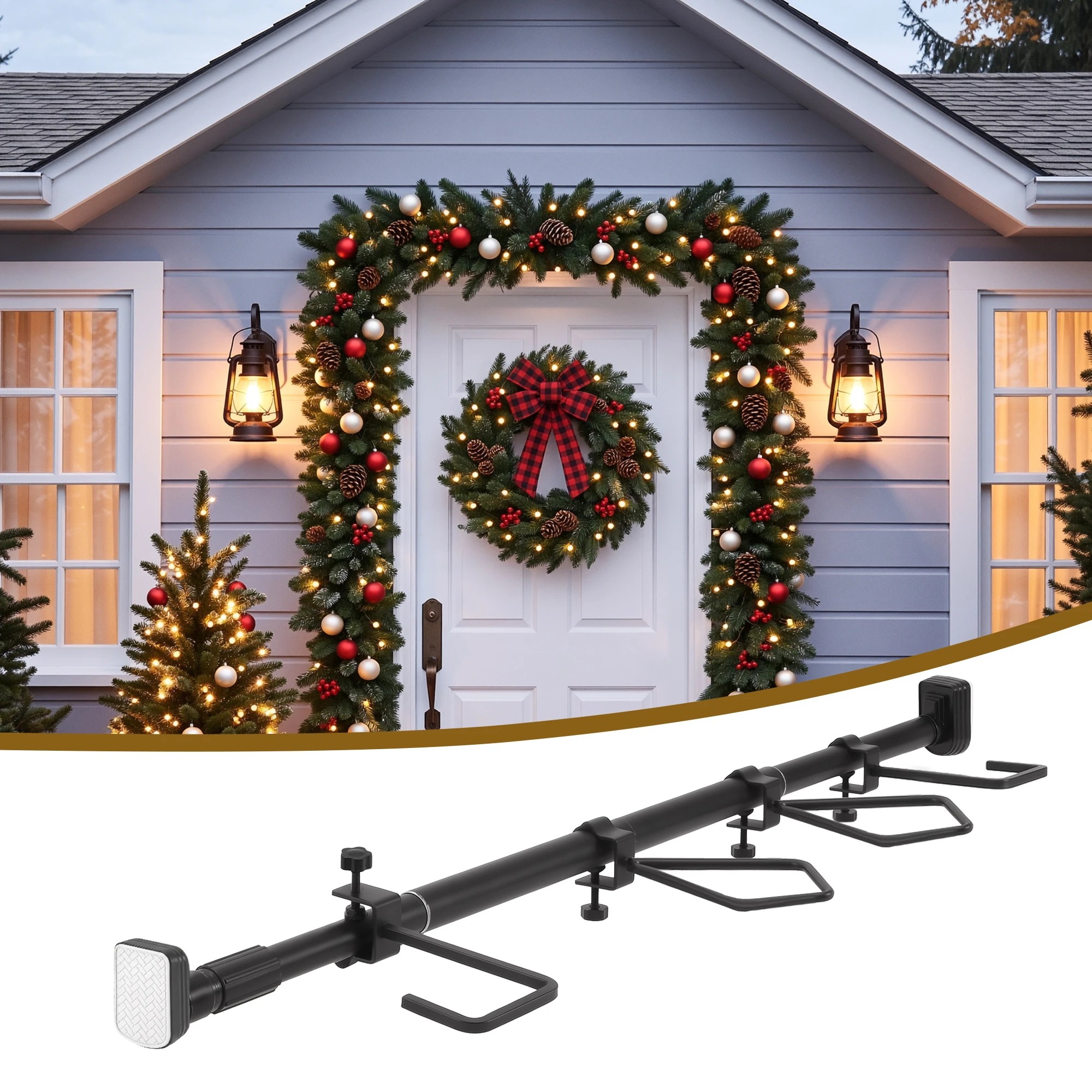 8 Jingle Jollys Christmas Garland Hook Wreath Hanger Fits 85-125CM Door - Black, 8 of 8
