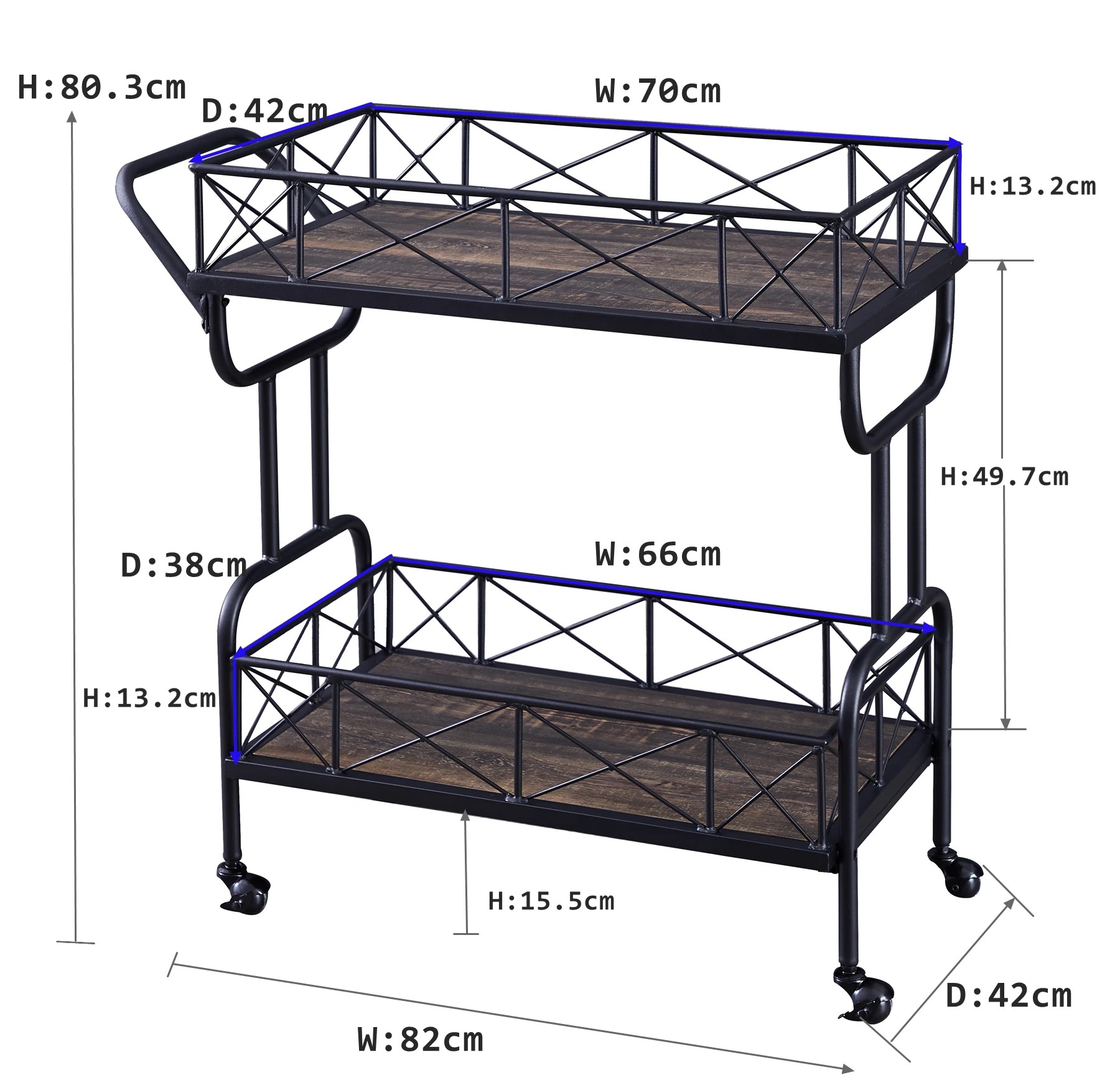 10 IHOMDEC Drink Trolley Wood and Metal Bar Carts - Black, 10 of 10