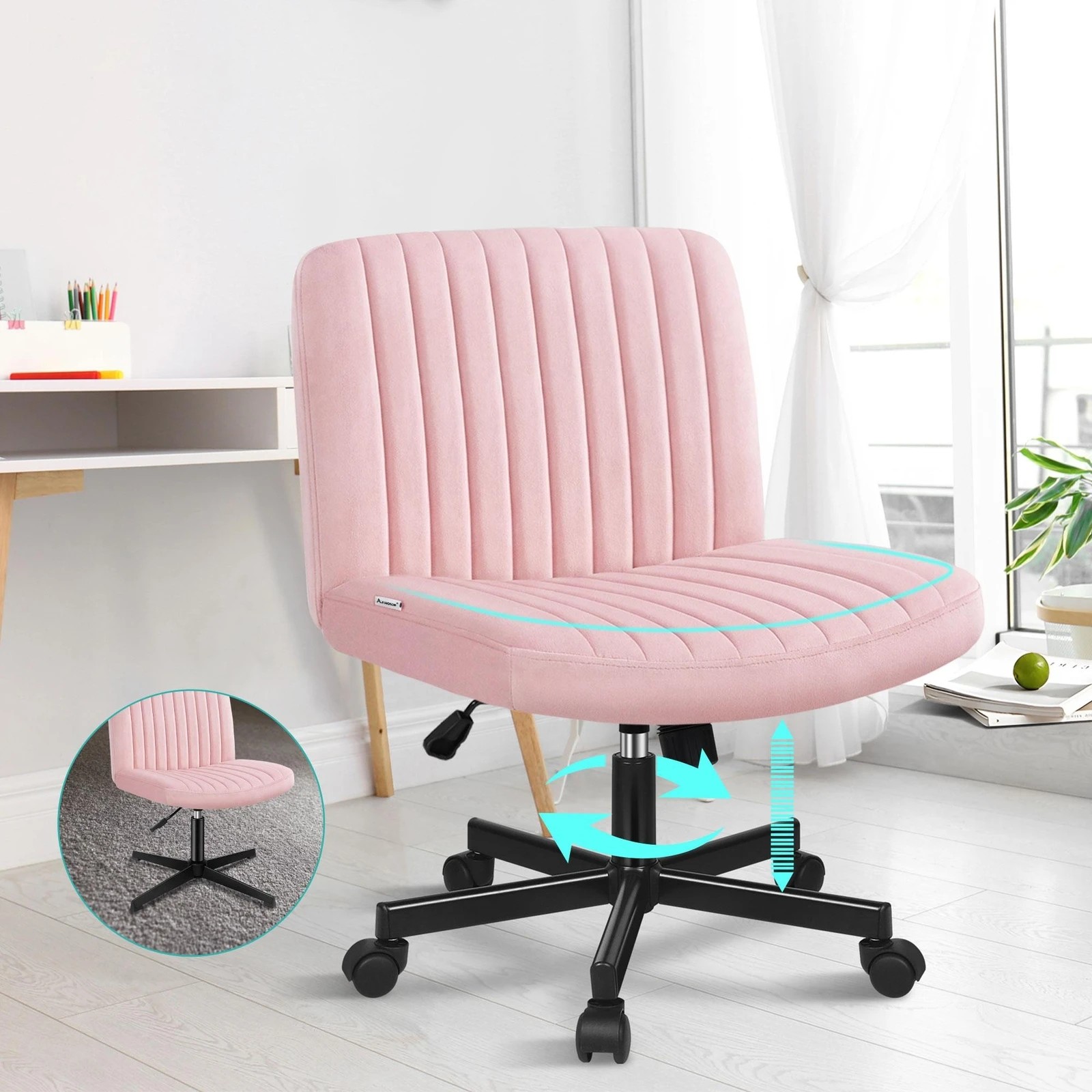 4 Alfordson Office Desk Chair Computer Armless Wide Seat Mid Back Velvet - Pink, 4 of 9