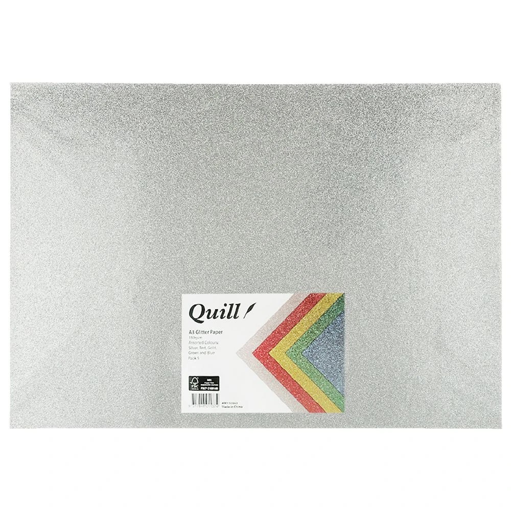 2 Quill A3 Glitter Sheets Assorted 5 Pack, 2 of 2