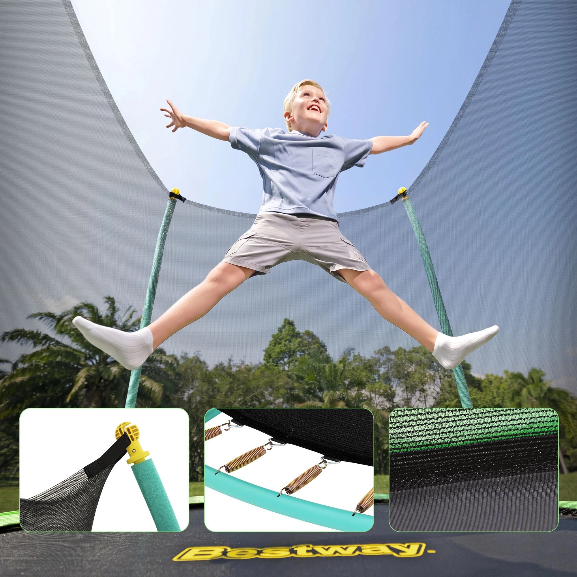 6 Bestway 8ft Trampoline Kids Rebounder Safety Net Enclosure Outdoor Fitness 2.44m for Ages 6+ - Multi, 6 of 9