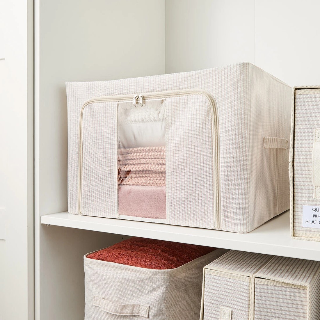 2 Linen Look Collapsible Box with Window - Large, Stripe, 2 of 10