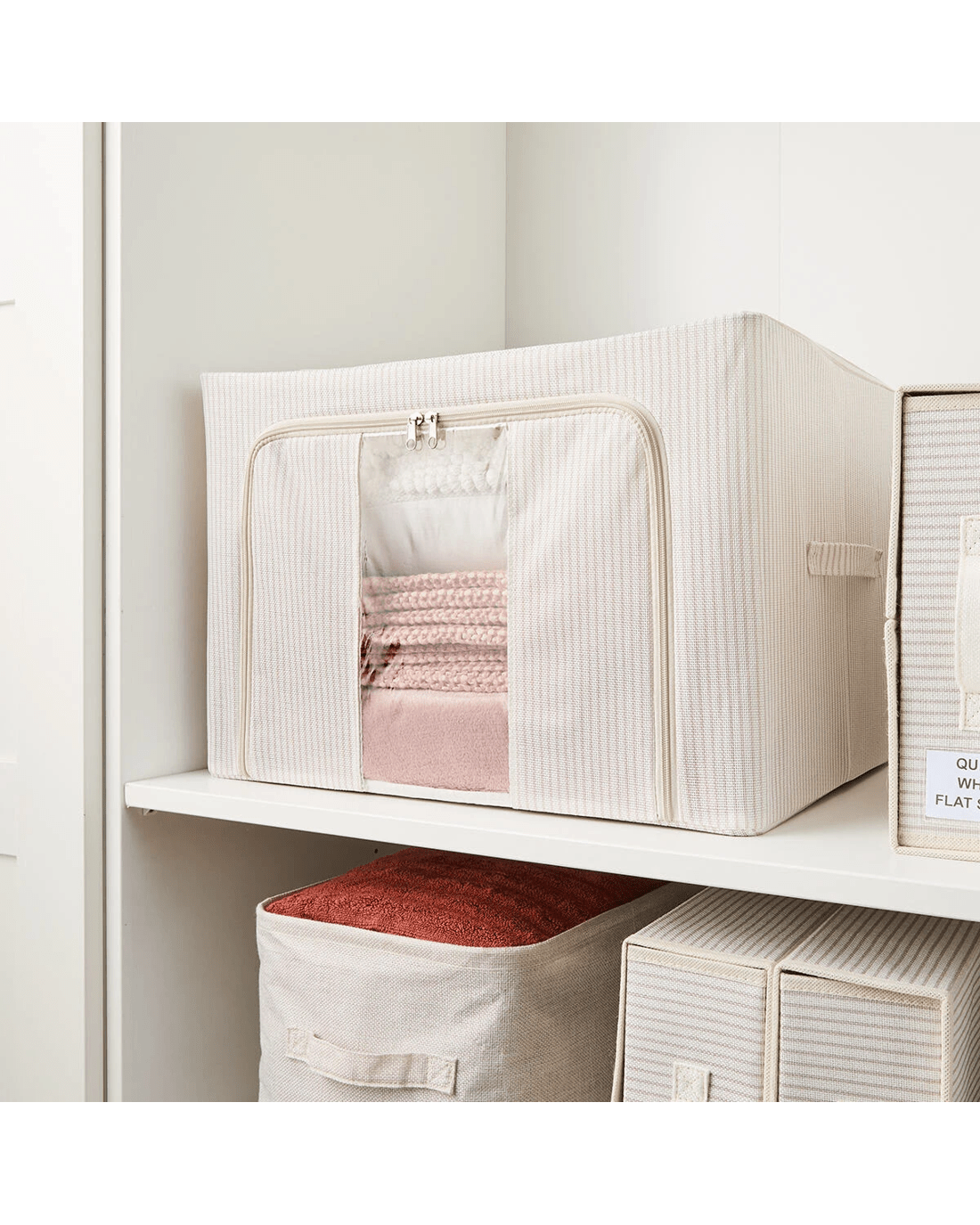 2 Linen Look Collapsible Box with Window - Large, Stripe, 2 of 10