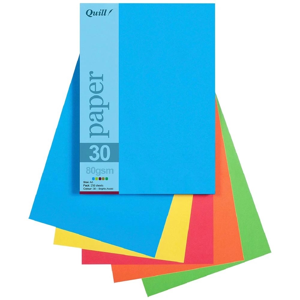 1 Quill A5 Paper Bright Assorted 250 Pack, 1 of 2