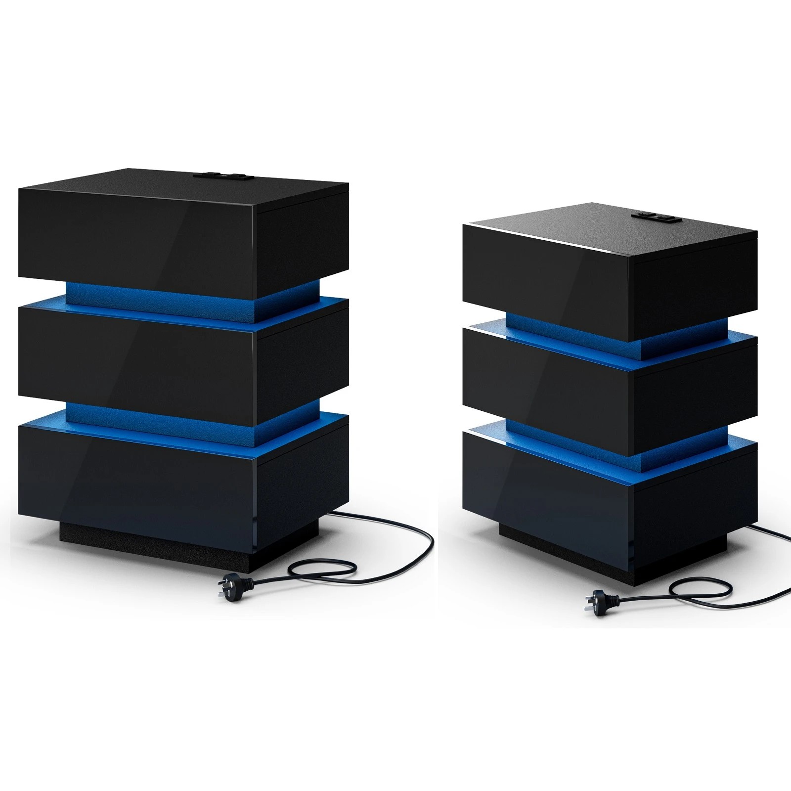 1 Advwin 2x Bedside Table 3 Drawers With with Charging Station & LED Light - Black, 1 of 7