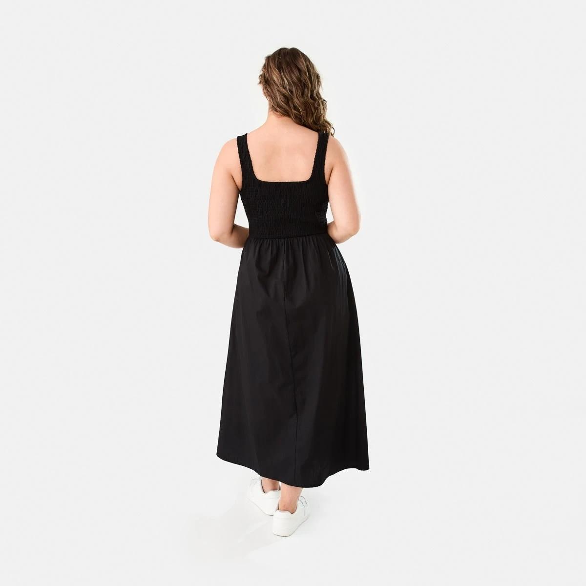 4 Sleeveless Shirred Knit Woven Midi Dress BLACK, 4 of 8