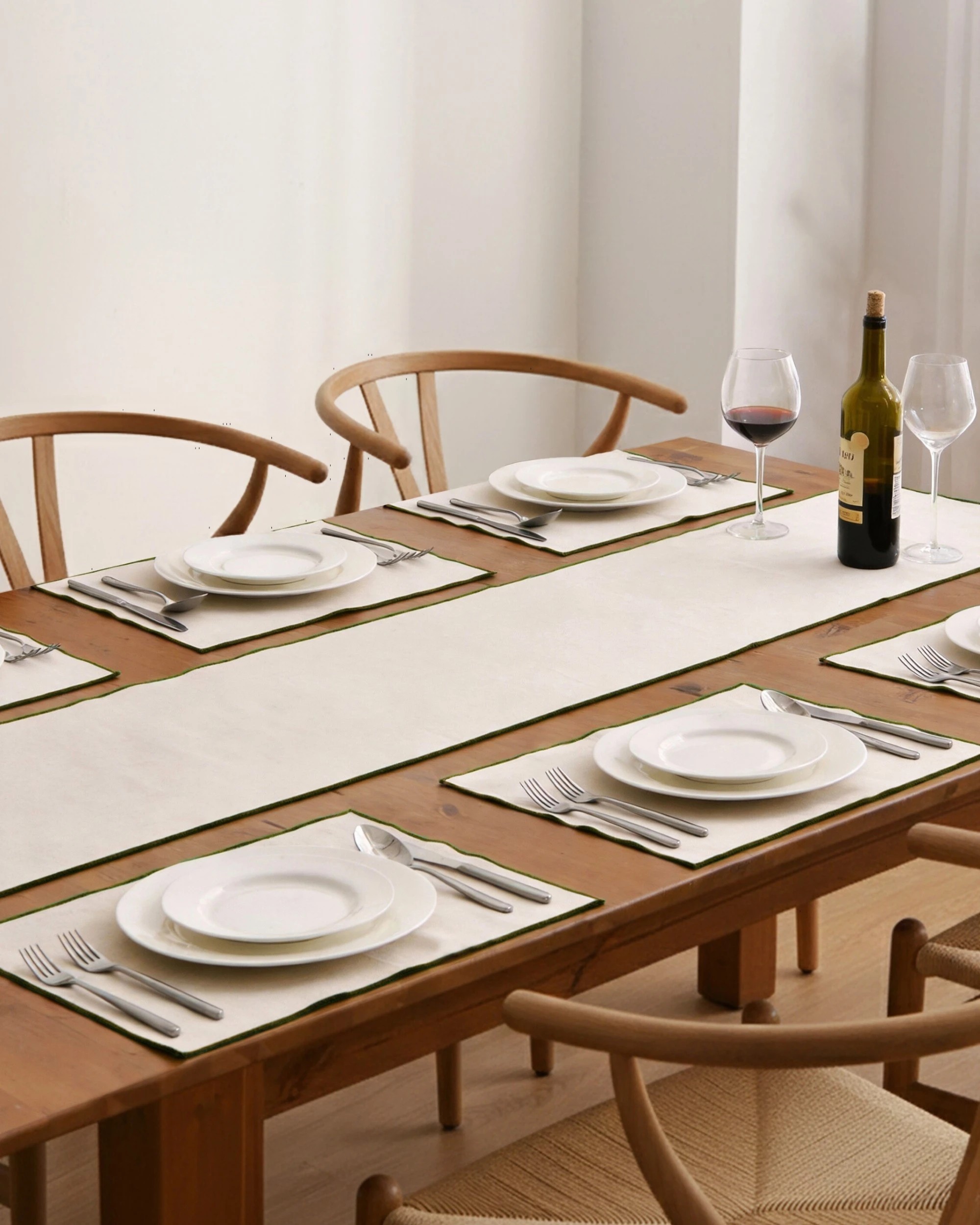 10 Cadence & Co. Harvest Table Runner with Set of 6 Placemats - Natural with Olive Edge, 10 of 10