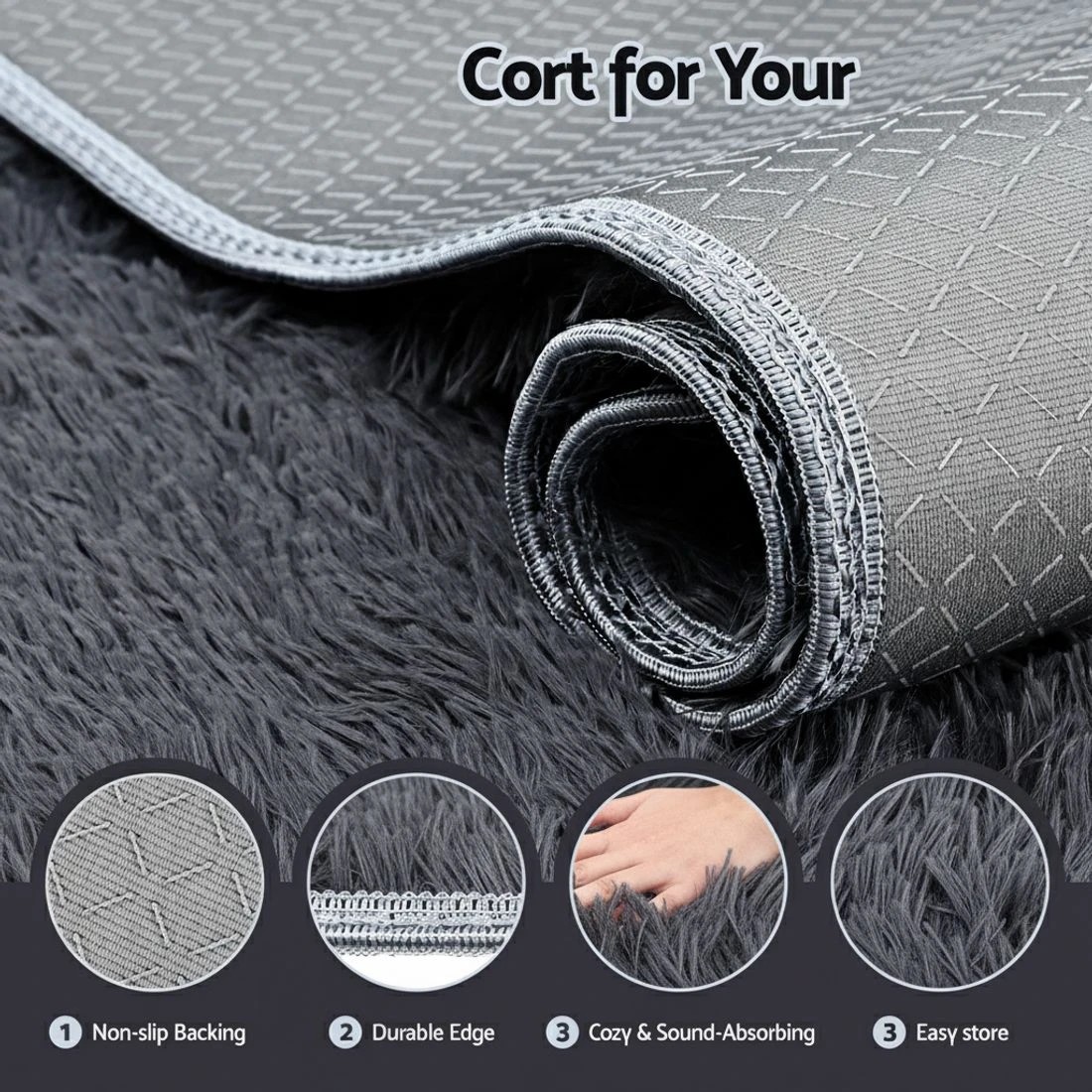 5 Artiss Floor Rug 140x200cm Plush Area Shaggy Rug Living Room Bedroom Carpet - Grey, 5 of 9