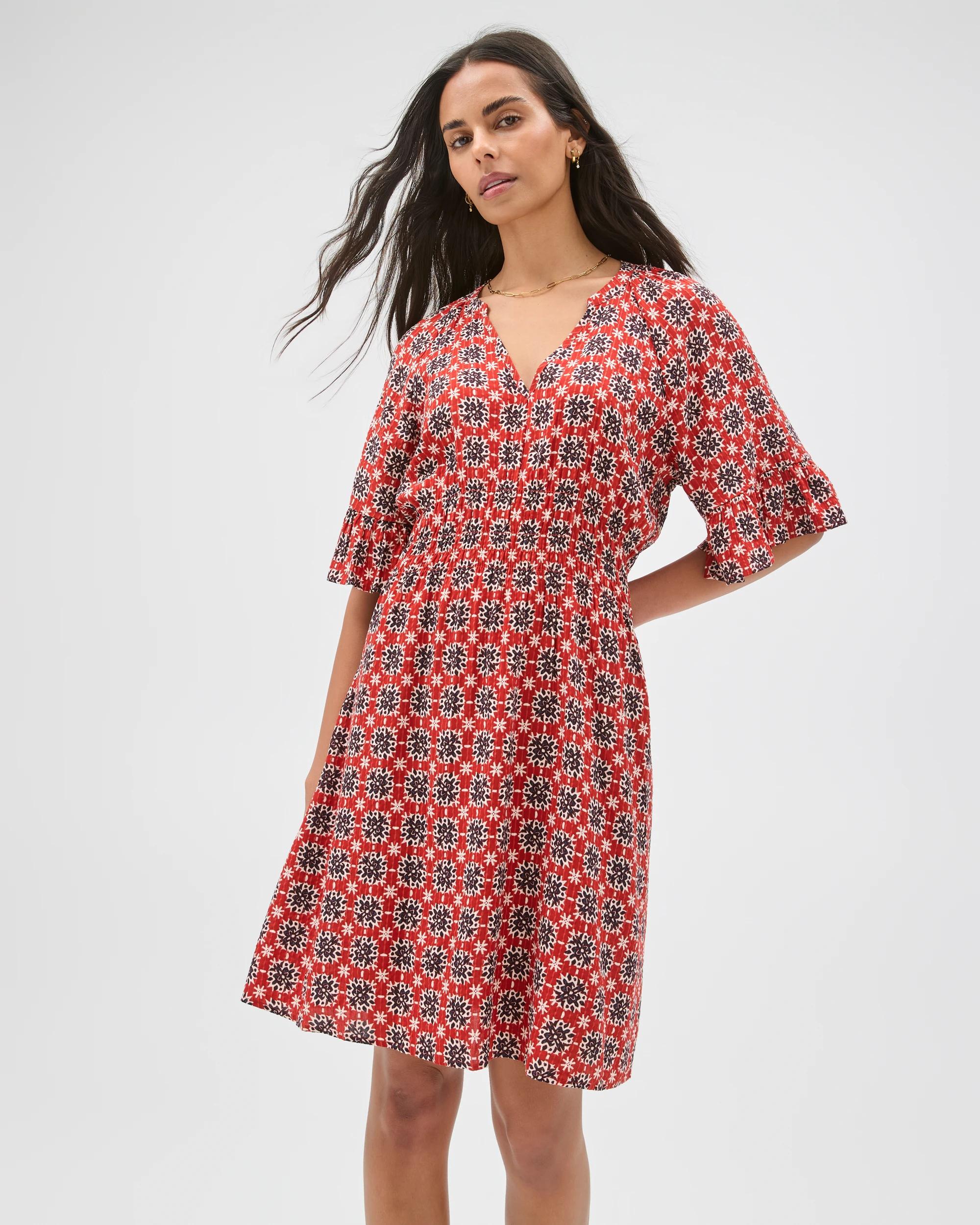 3 Target Woman Short Sleeve Frill Detail Mini Dress MULTI MOSAIC PRINT, 3 of 6