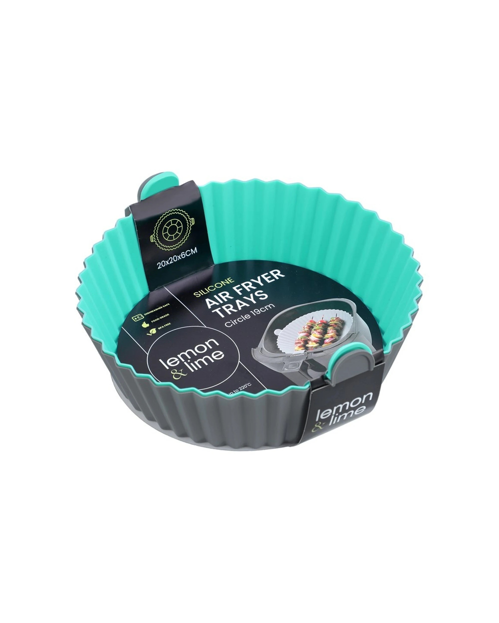 2 Lemon & Lime 16pc Silicone Air Fryer Tray Round 20x6cm Food Grade BPA - Multi, 2 of 6
