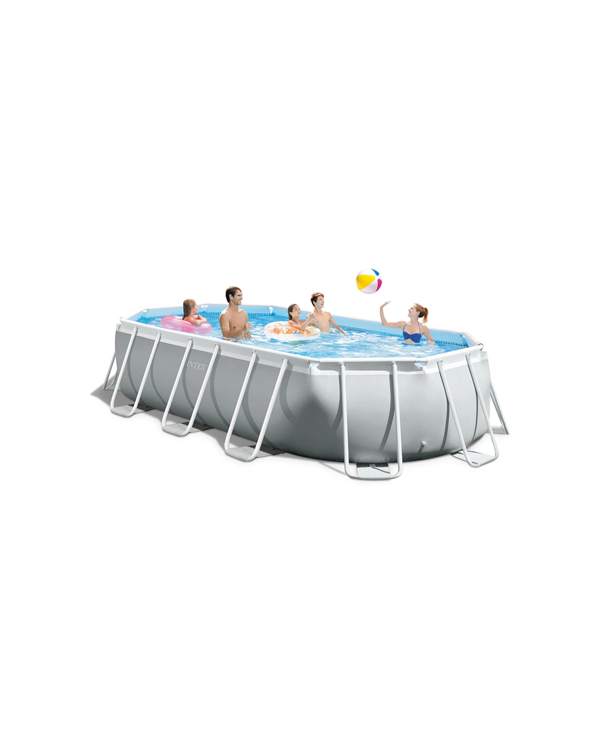 2 Intex Prism Frame Oval Above Ground Swimming Pool Set With Ladder - Grey, 2 of 8