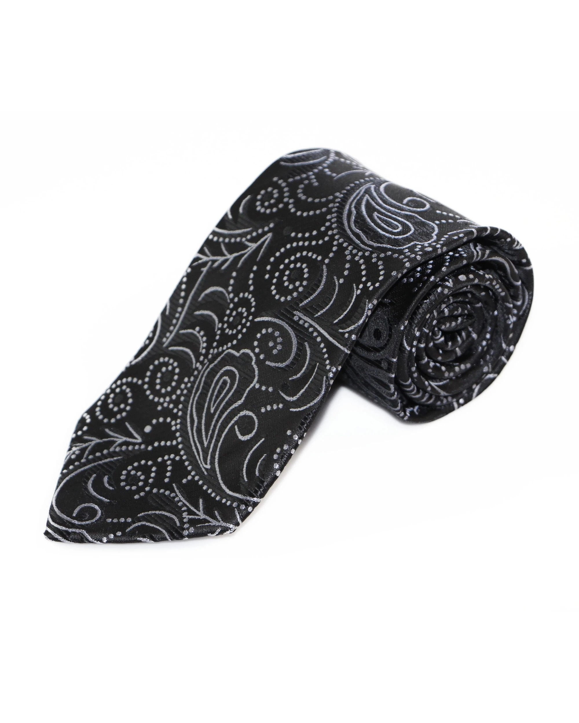 2 Zasel Mens Black & Silver Boho Paisley Patterned 8cm Neck Tie - Multi, 2 of 3