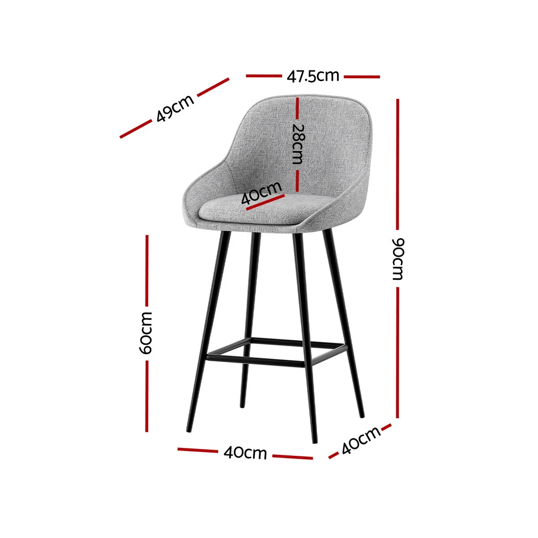 2 Artiss 2x Bar Stools Upholstered Stool Counter Seat Kitchen Dining Chairs - Grey, 2 of 6