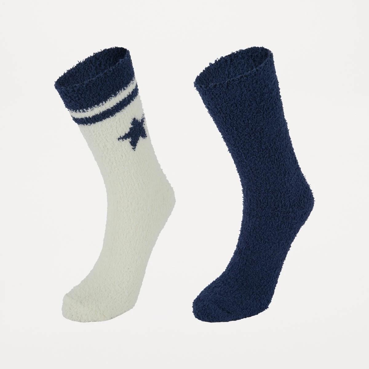 1 2 Pack Plush Home Socks Navy Strp, 1 of 3
