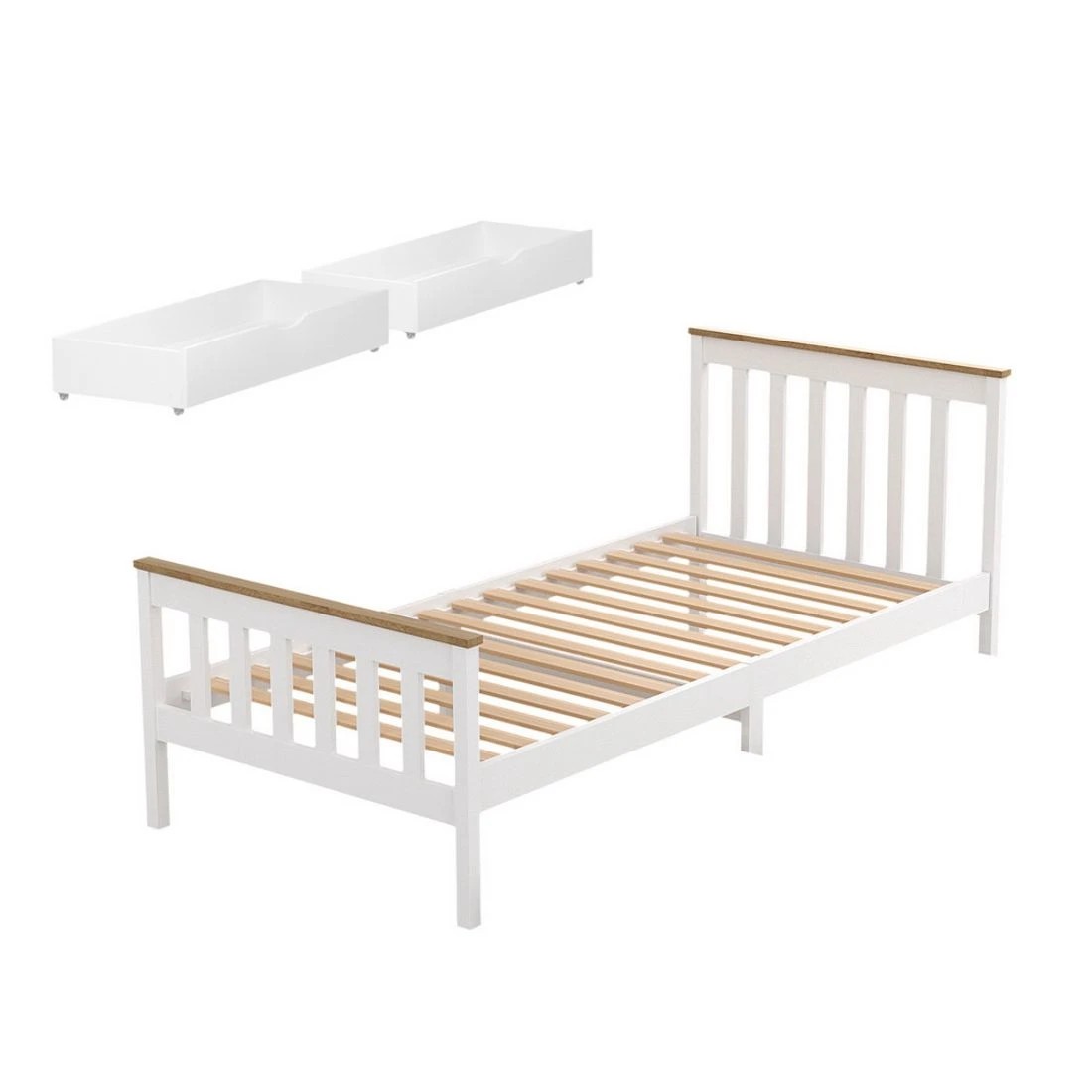 2 Artiss Bed Frame Single Size Wooden Platform With 2 Storage Drawers
 - White, 2 of 8