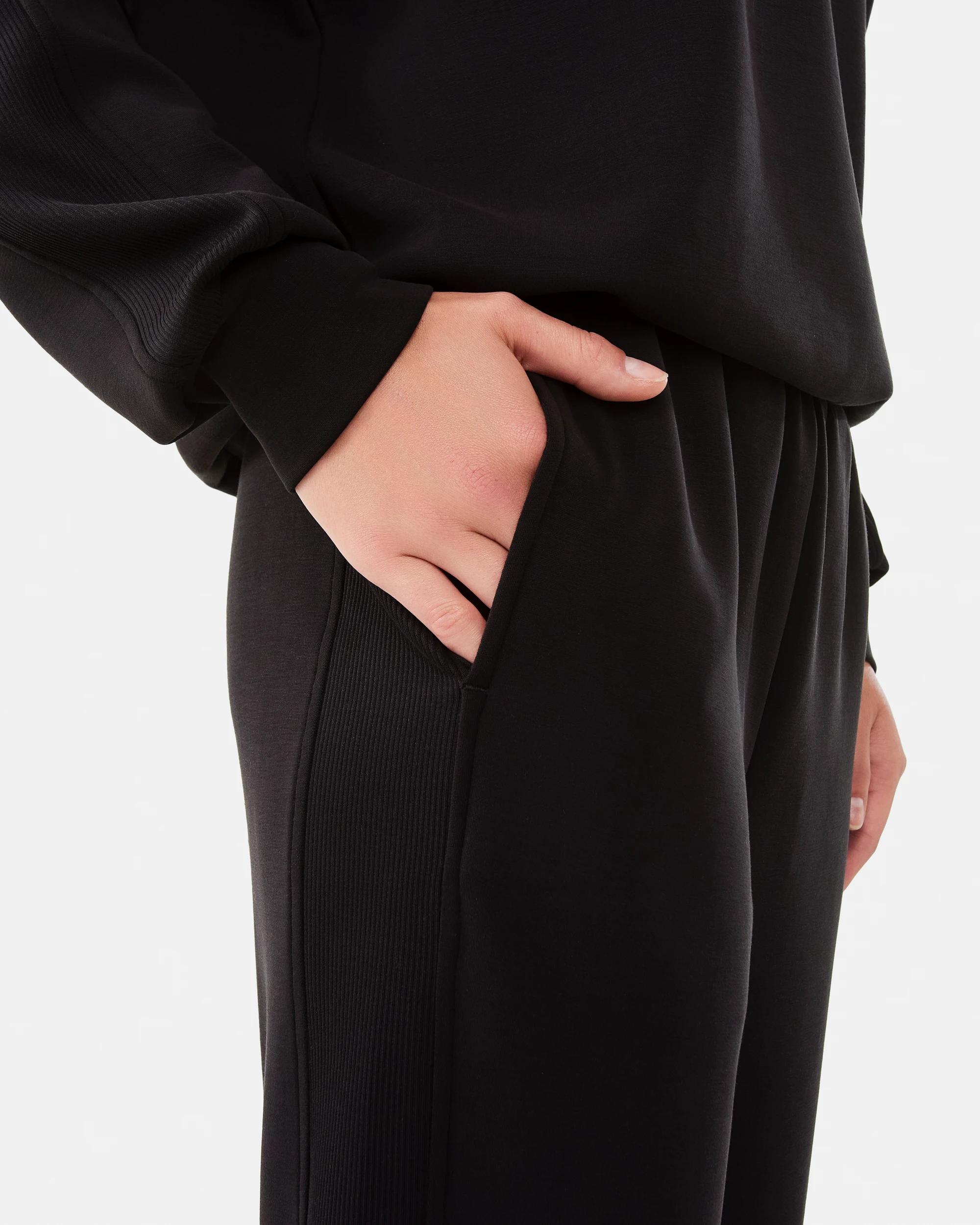 6 Active Womens Soft Modal Ribbed Panel Trackpants Black, 6 of 6