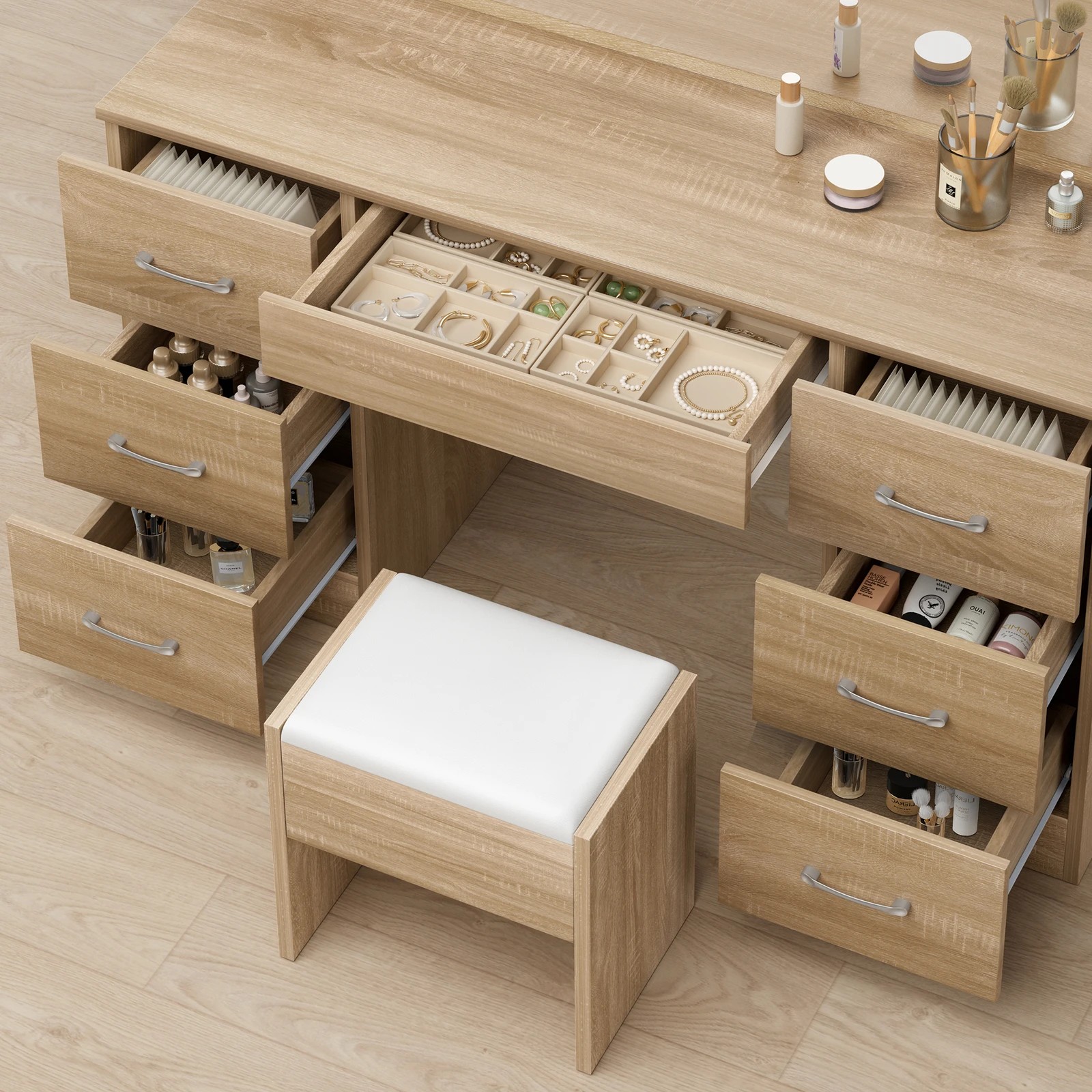 5 Alfordson Dressing Table Stool Set Makeup Mirror Desk LED 10 Bulbs - Natural, 5 of 10
