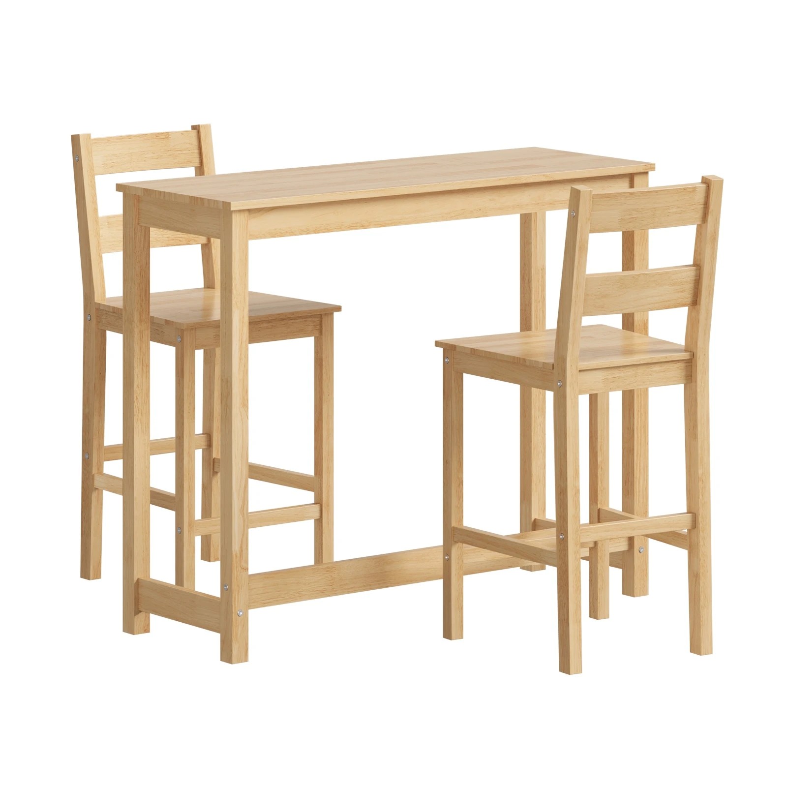 1 Oikiture 3pcs Bar Table Set 2 Stools Chairs Kitchen Dining Cafe Tables
 - Natural, 1 of 10