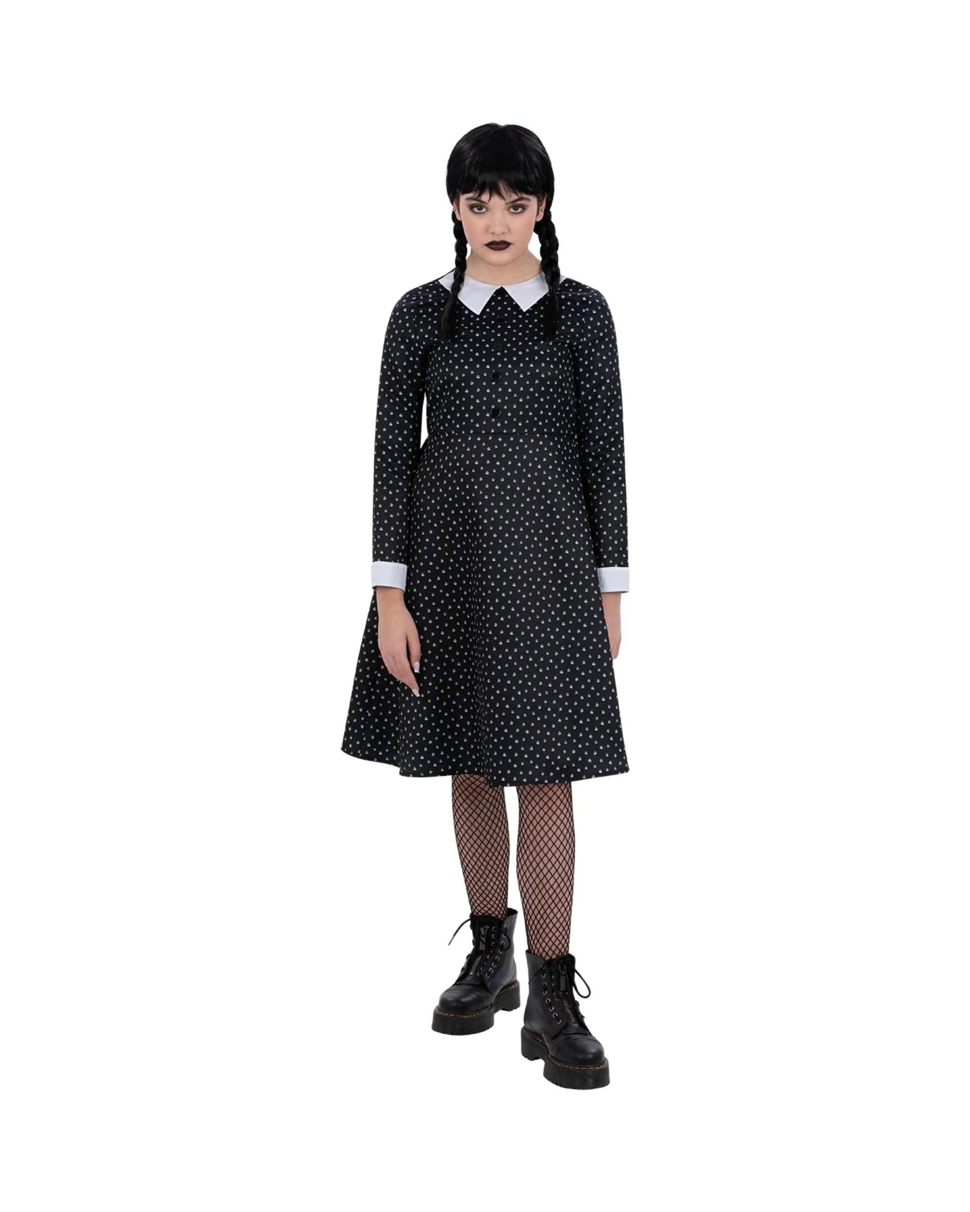 5 Gothic School Girl Spotted Dress Child Costume Size M 7-9 Years, 5 of 5