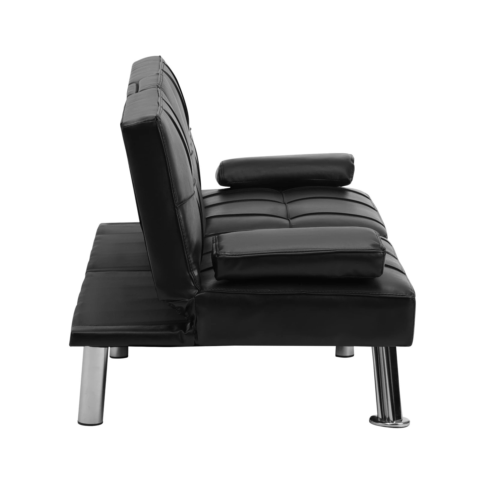 9 Oikiture Sofa Bed Lounge Leather 3 Seater Futon Couch Beds Sofabeds Cup Holder
 - Black, 9 of 10