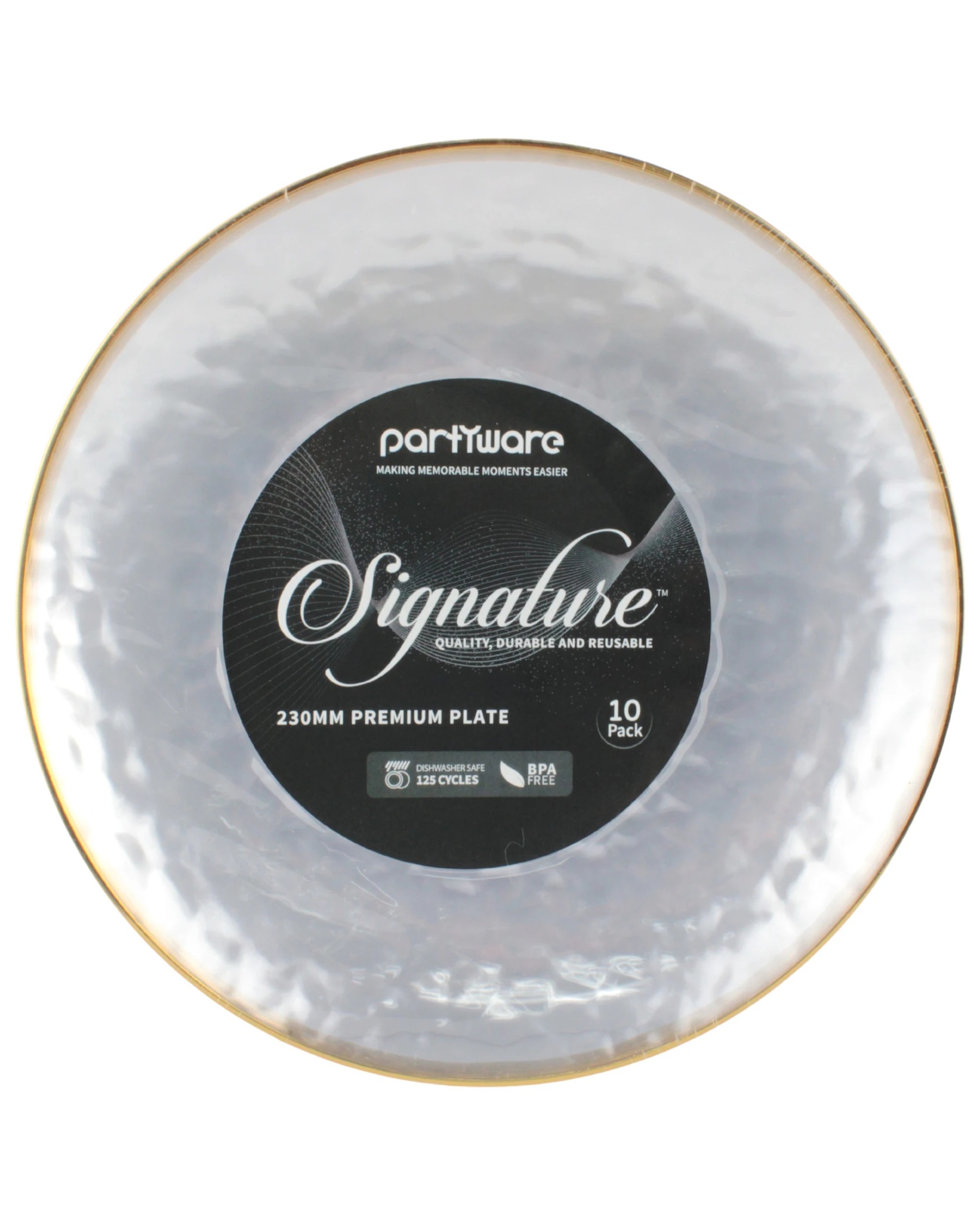 2 Partyware Clear Dimple With Gold Trim Plastic Plates 23cm Pack of 10 - Clear, Gold, 2 of 2