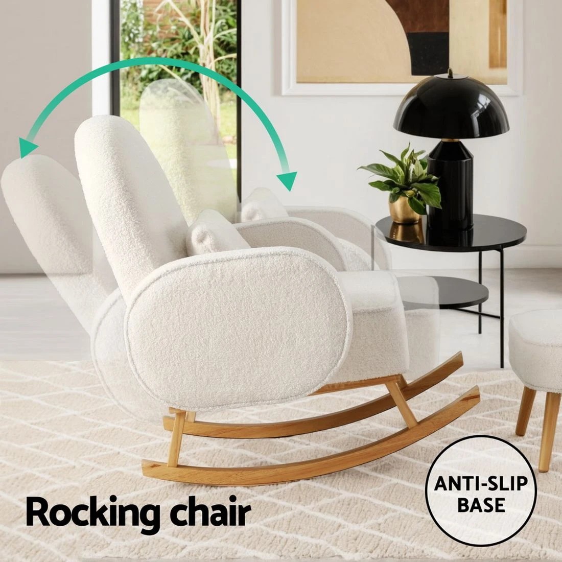5 Artiss Armchair Rocking Chair Ottoman Lounge Footrest Round Nursing Boucle - White, 5 of 8