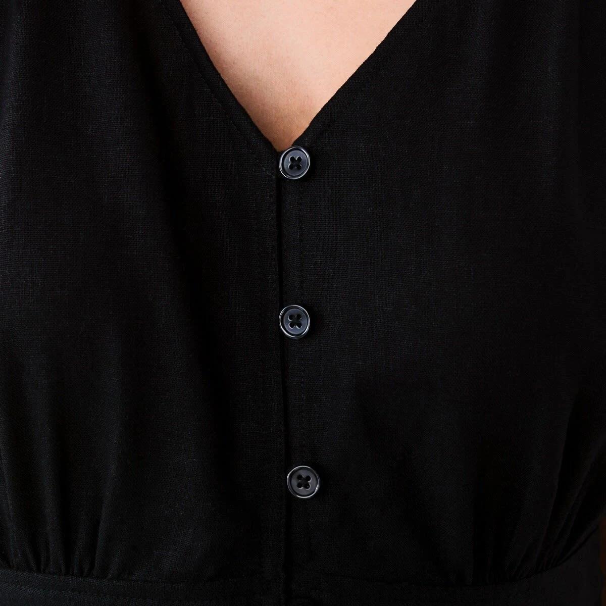 6 Short Sleeve Button Down Tea Midi Dress Black, 6 of 8