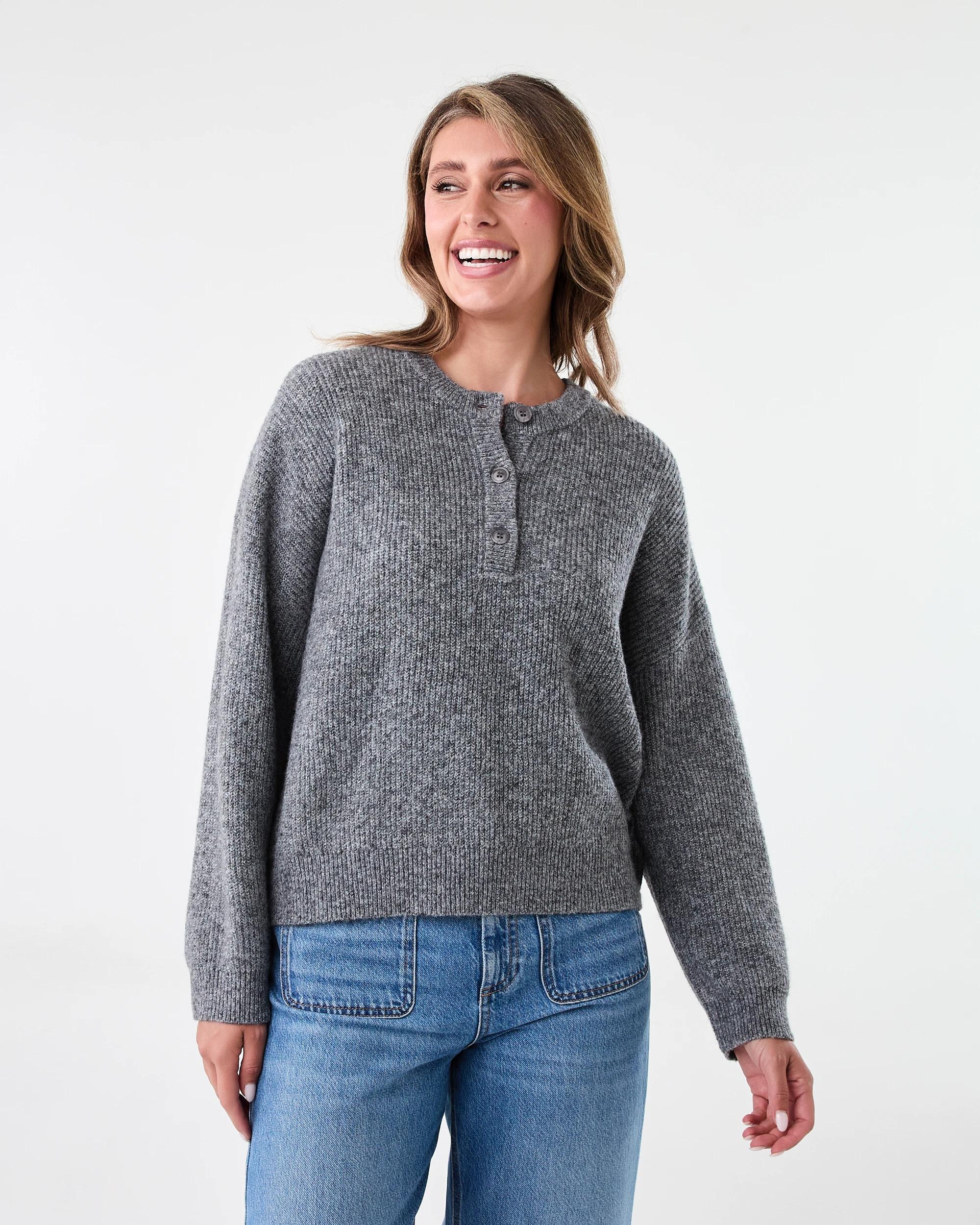 1 Quarter Button Jumper Gry Chmrle, 1 of 6