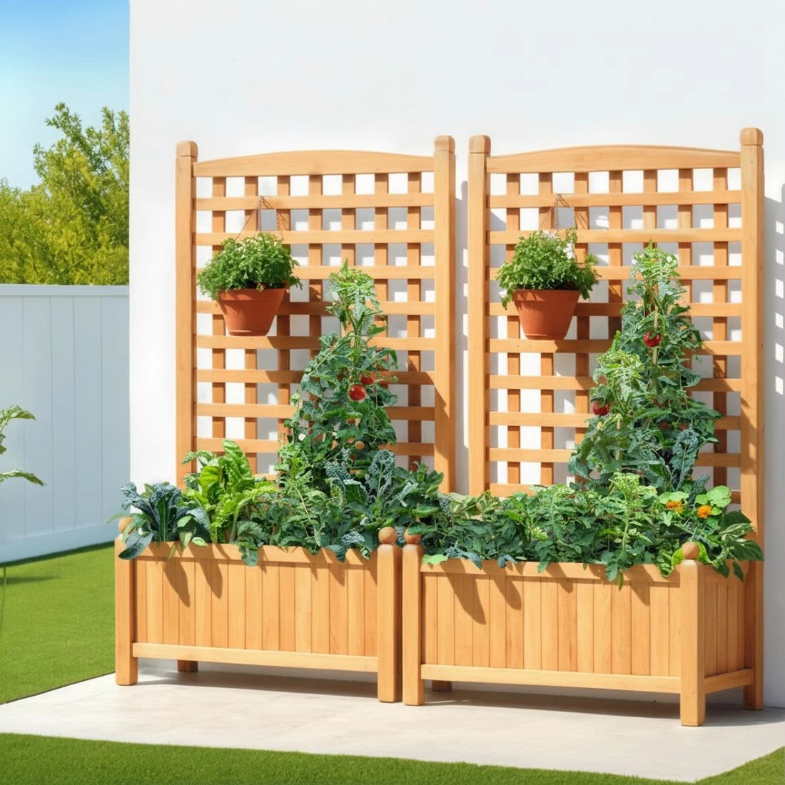 6 Green Fingers 2X Garden Bed Wooden 64x35x115cm Planter Raised Box Container Trellis - Brown, 6 of 6