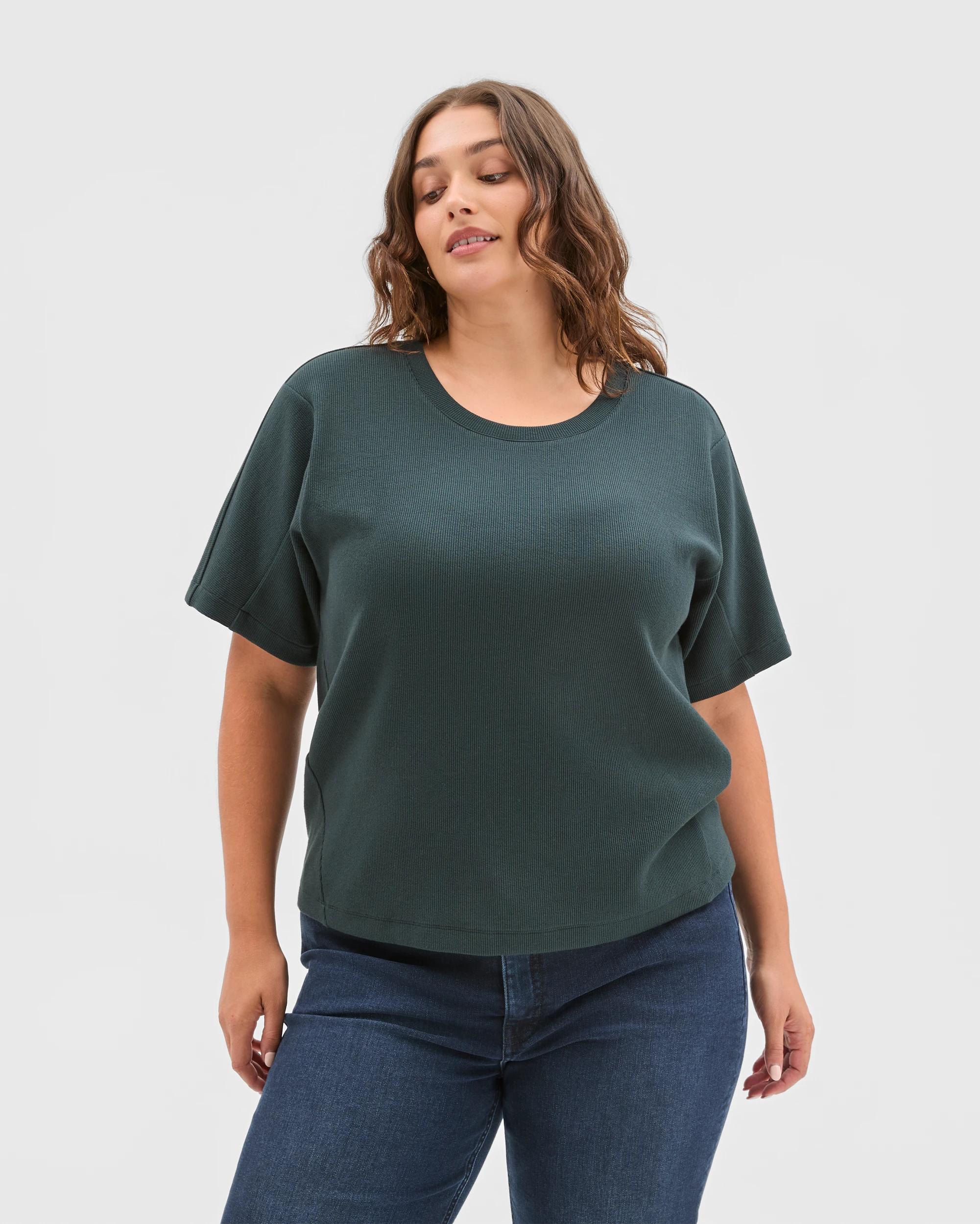 2 Target Curve Plus Size Spliced Boxy Textured T-Shirt MIDNIGHT JADE, 2 of 6