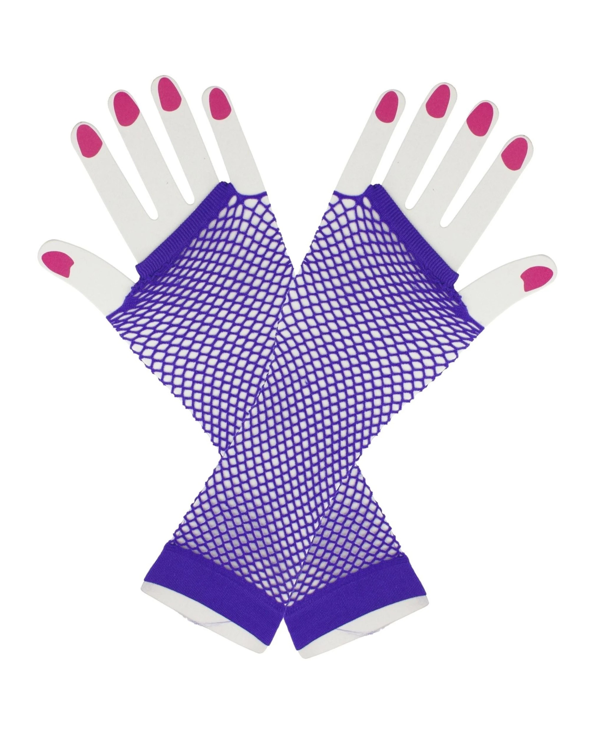 1 JD Party Fingerless Fishnet Gloves - One Size - Purple, 1 of 2