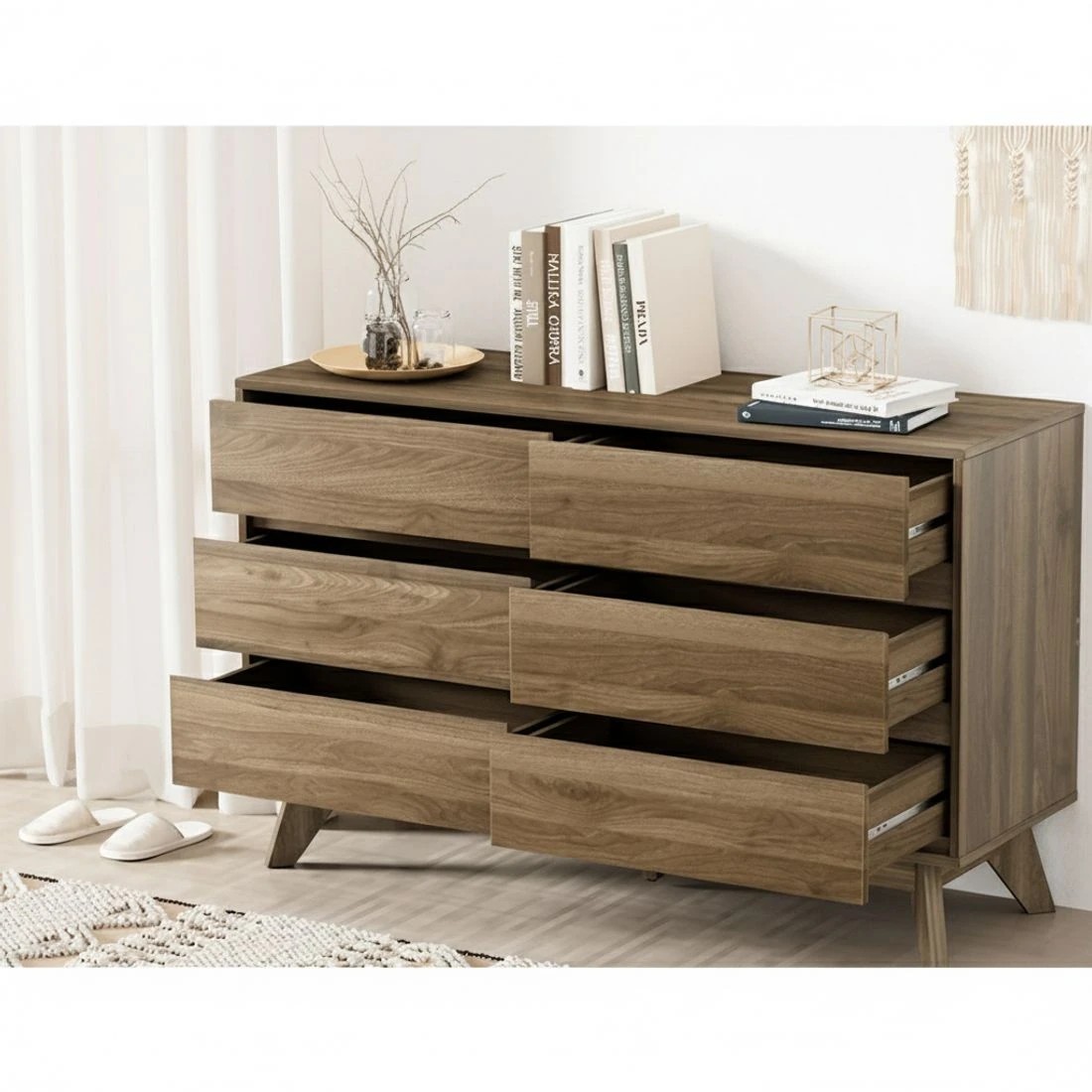 4 Artiss 6 Chest of Drawers Tallboy Table - Brown, 4 of 6