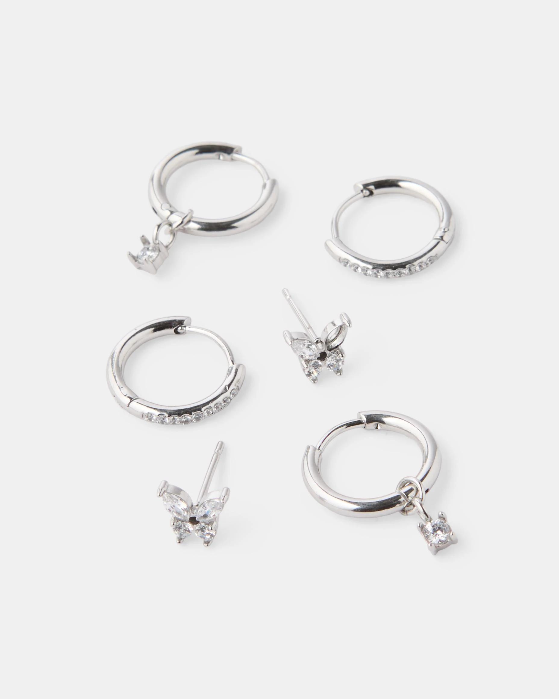 2 3 Pack Waterproof Stainless Steel Butterfly Earrings - Silver Tone Silver, 2 of 3