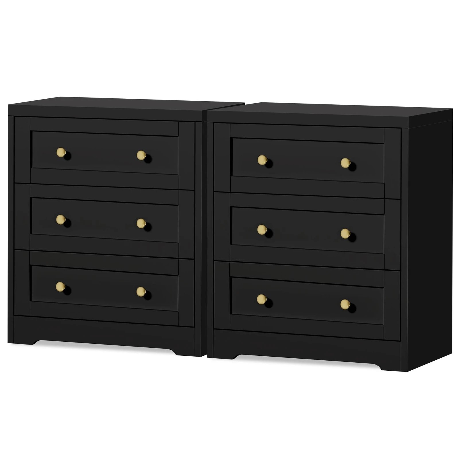 1 Alfordson 2x Chest of Drawers Storage Cabinet Bedside Table Hamptons Drawers - Black, 1 of 8