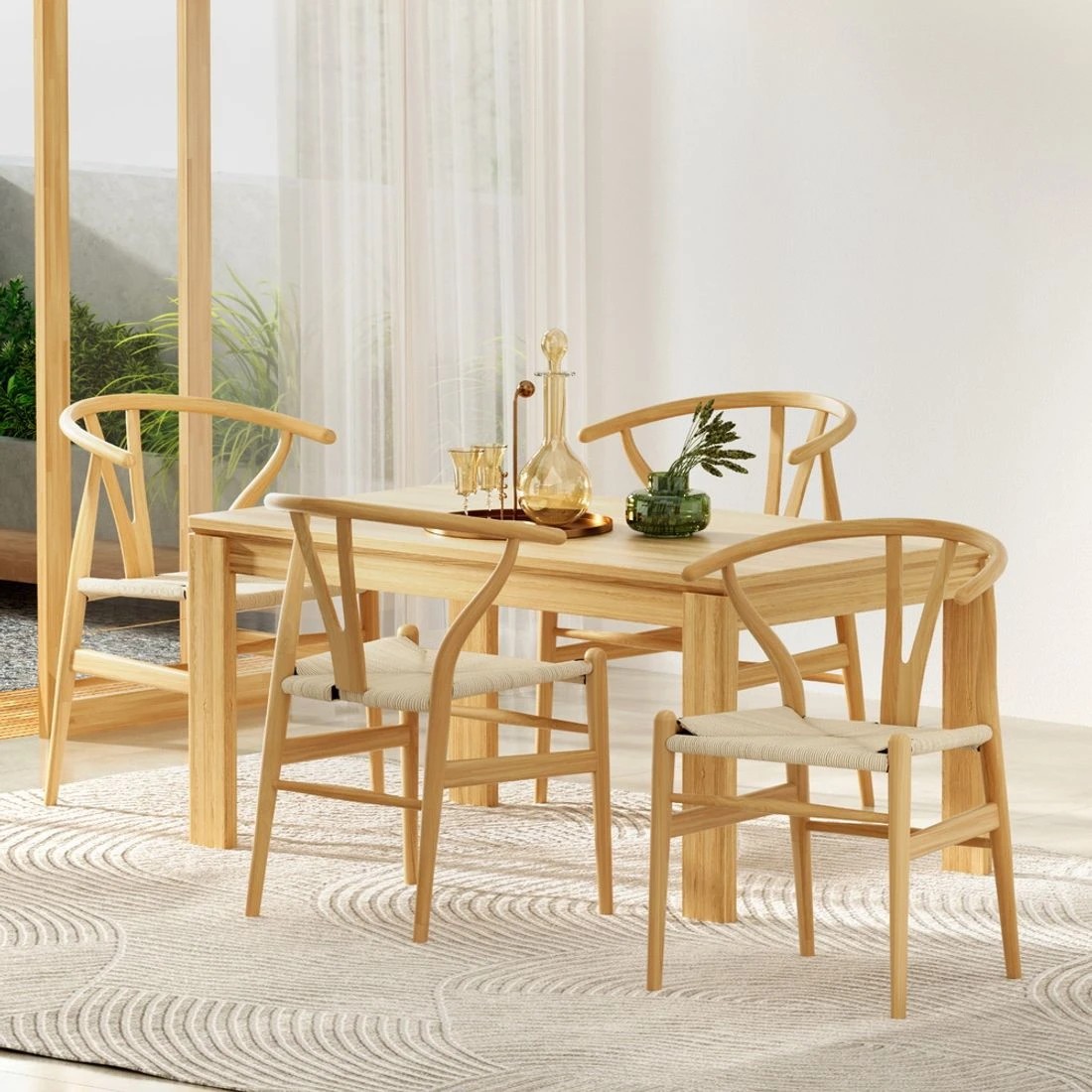 3 1 Set of 4 Artiss Dining Chairs Wooden Rattan Seat Wishbone - Natural, 3 of 4