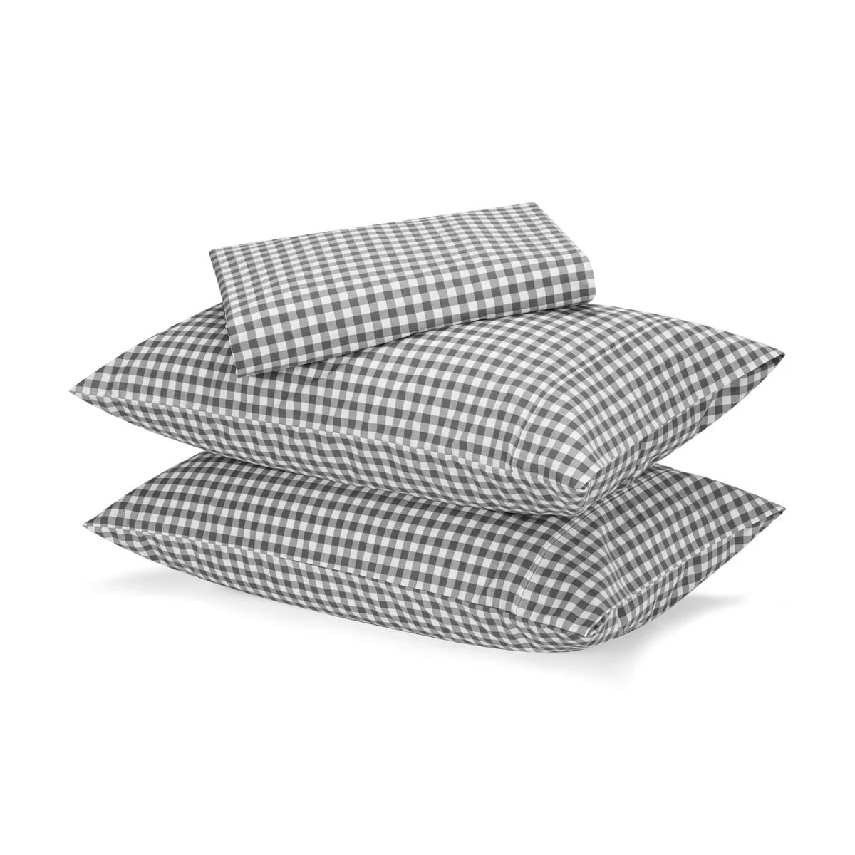 1 250 Thread Count Gingham Cotton Sheet Set - King Bed, Grey, 1 of 7