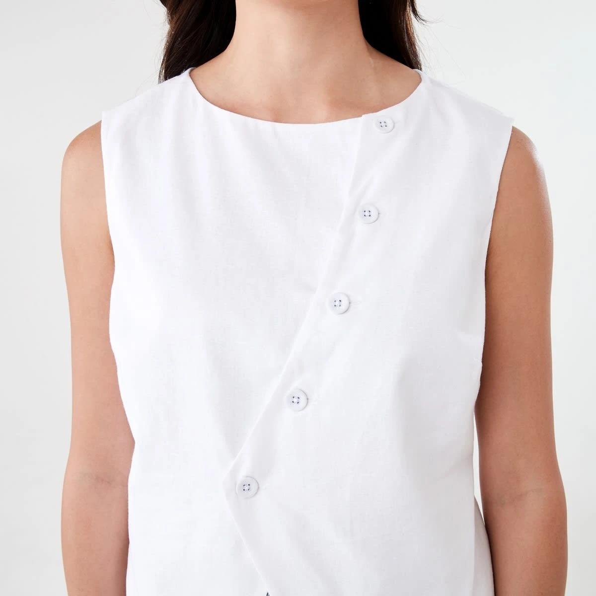 5 Sleeveless Asymmetrical Button Through Vest WHITE, 5 of 7