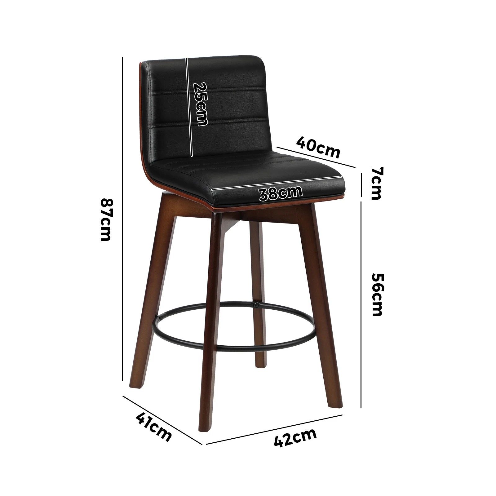 3 Oikiture 4x Wooden Bar Stools Kitchen Counter Swivel Dining Chair Pu Leather
 - Black, 3 of 9