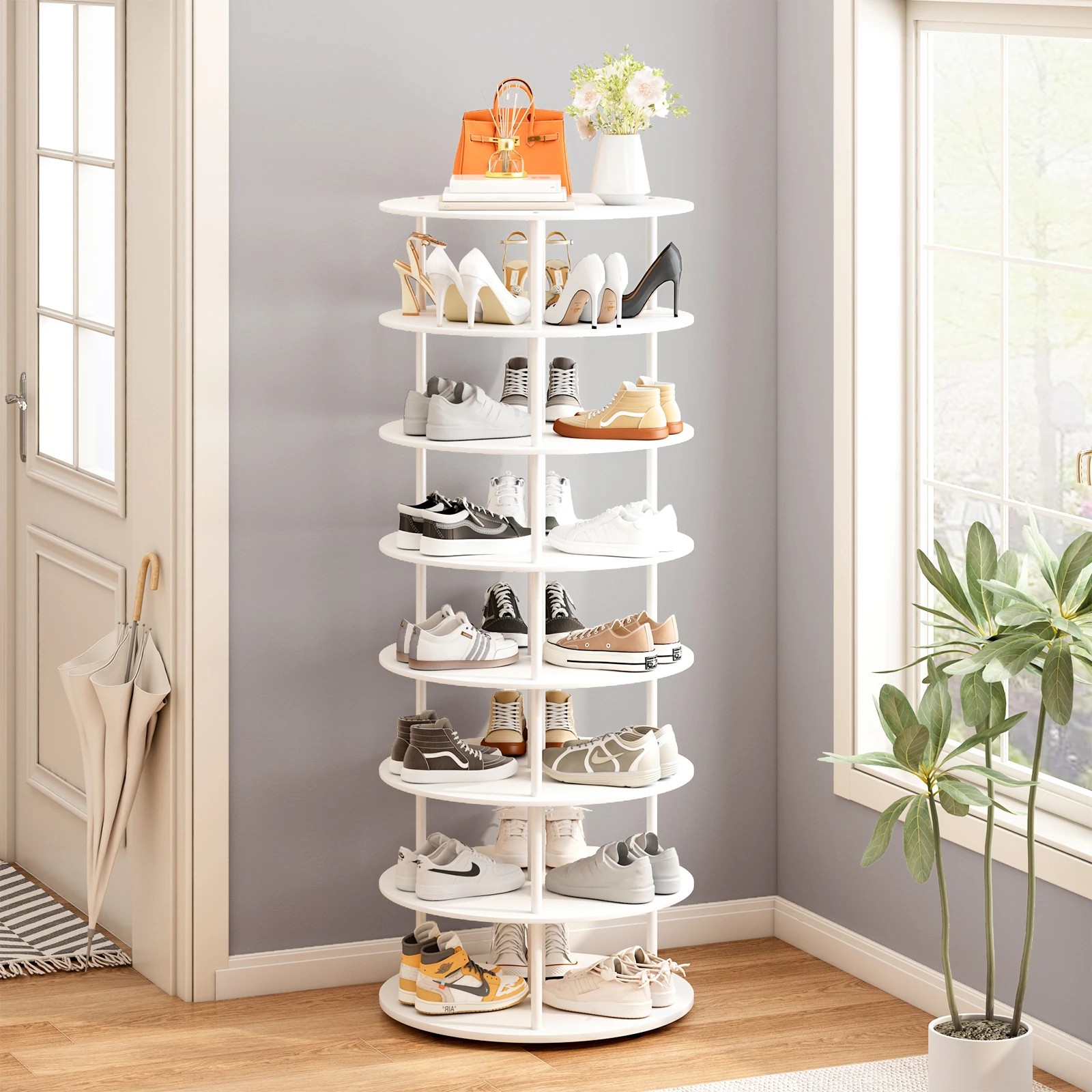 7 Advwin Rotating Shoe Rack Tower 7-Tiers Revolving Free Standing Shoe Storage Organizer, 7 of 9