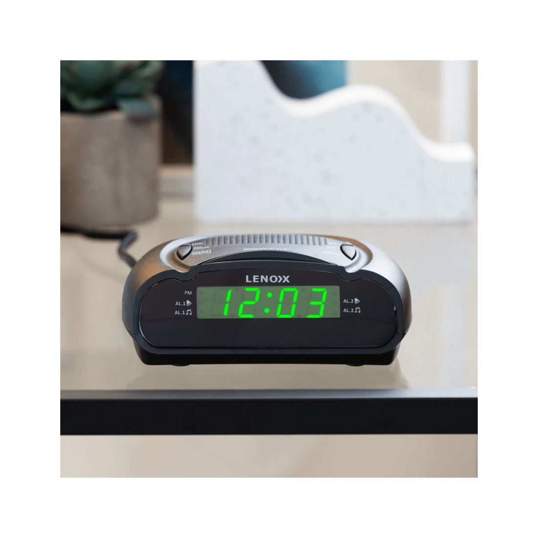 2 Lenoxx AM/FM Alarm Clock & Radio w/ Green LED Time Numbering, 2 of 5