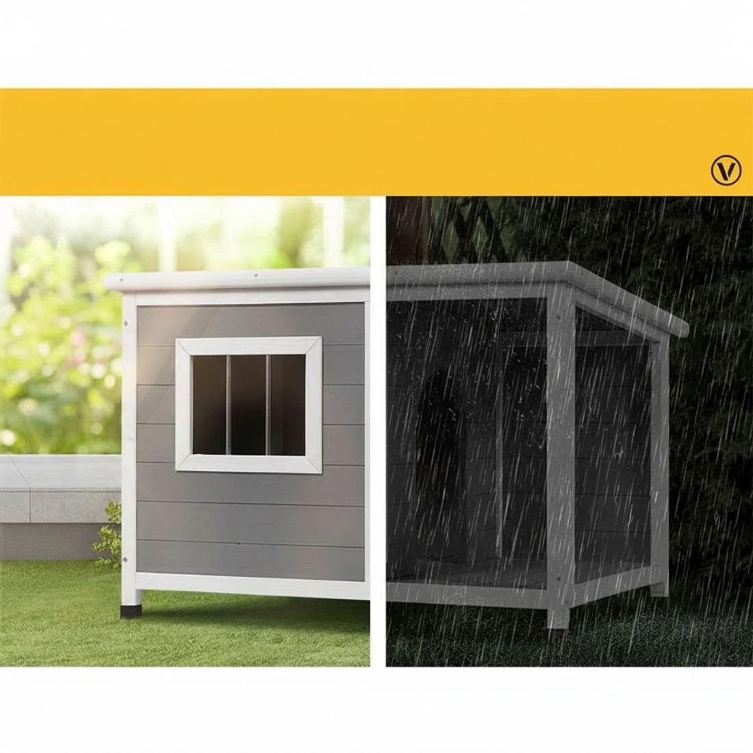 5 i.Pet Dog Kennel House Large Wooden Outdoor Pet Kennels Indoor Puppy Cabin Log - Grey, 5 of 7