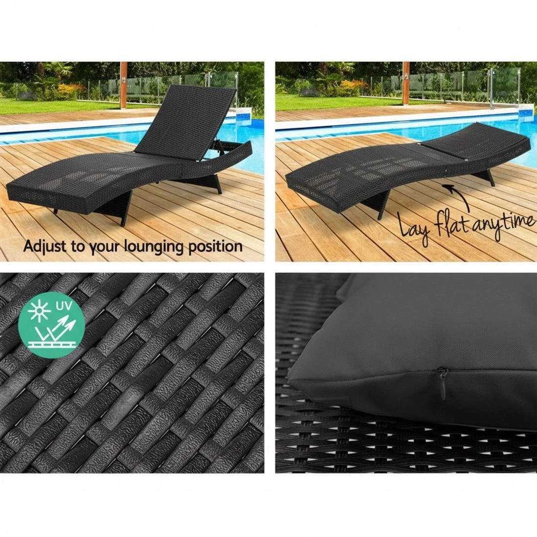 5 Gardeon Sun Lounge Wicker Lounger Outdoor - Black, 5 of 7